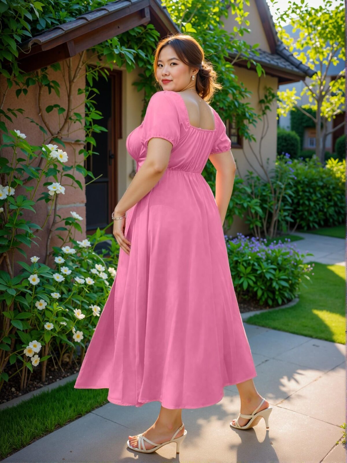 Elegant Pink Flared A-Line Maxi Dress with Slit Hem for Casual Holiday Outings in Spring and Summer - Chic, Classy and Trendy Fashion Style to Dress to Impress - Image 2