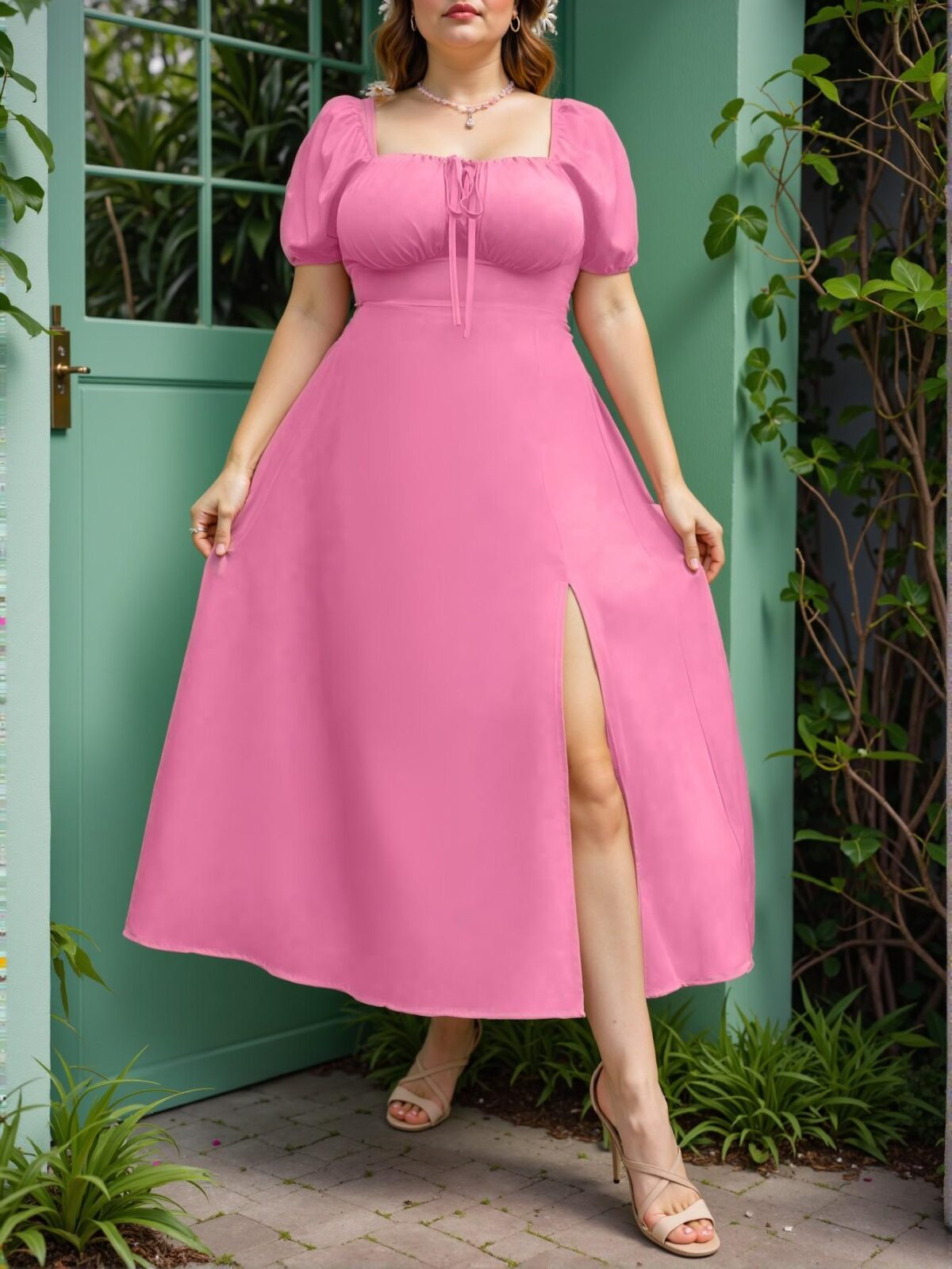 Elegant Pink Flared A-Line Maxi Dress with Slit Hem for Casual Holiday Outings in Spring and Summer - Chic, Classy and Trendy Fashion Style to Dress to Impress - Image 3