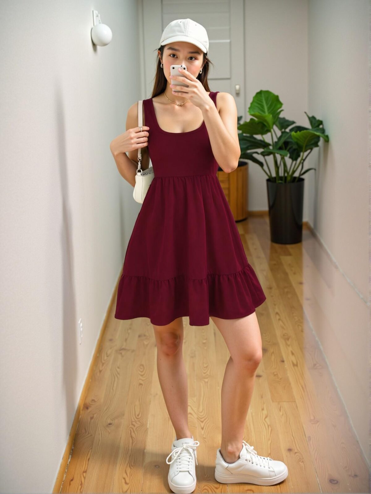 Elegant Burgundy Casual A-Line Dress with Wide Straps and Ruffled Hem for Spring and Summer Events – Chic, Classy and Trendy Fashion Style to Dress to Impress - Image 4