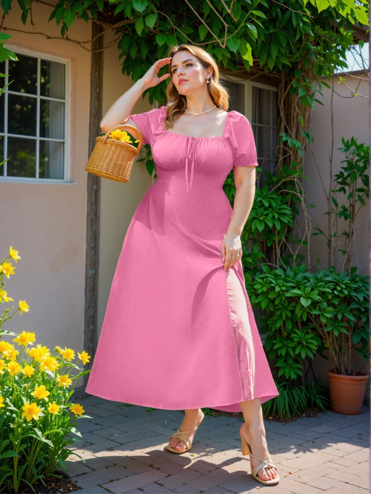 Elegant Pink Flared A-Line Maxi Dress with Slit Hem for Casual Holiday Outings in Spring and Summer - Chic, Classy and Trendy Fashion Style to Dress to Impress - Image 4