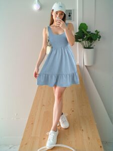 Elegant Blue Stylish Striped Knitted Splicing Dress for Spring and Summer - Chic, Classy and Trendy Fashion Style to Dress to Impress