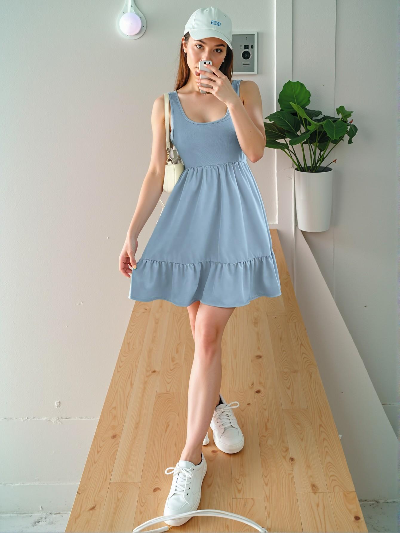 Elegant Blue Stylish Striped Knitted Splicing Dress for Spring and Summer - Chic, Classy and Trendy Fashion Style to Dress to Impress