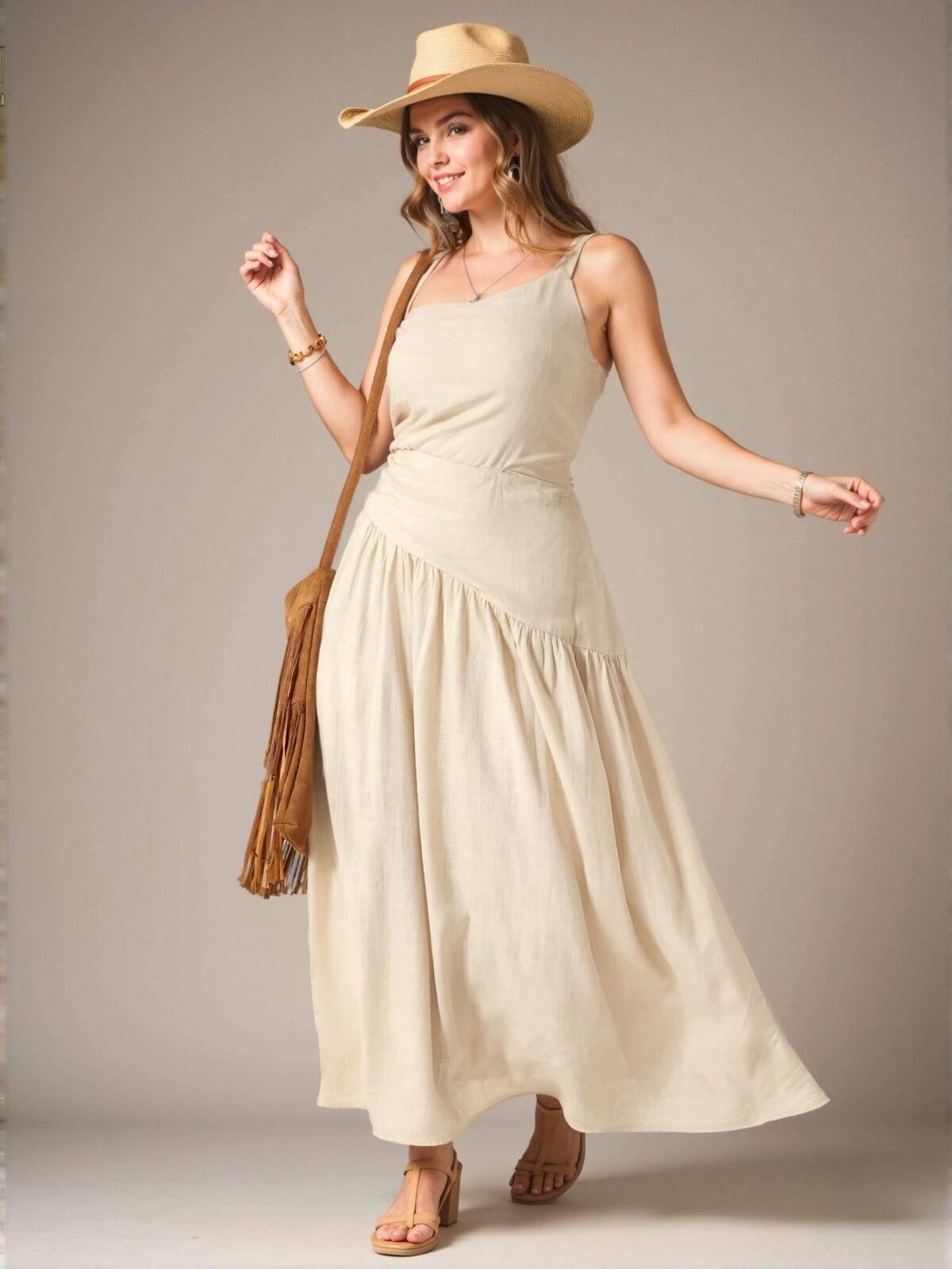Elegant Khaki Criss Cross Backless Maxi Dress with Ruched Ruffle Hem - the Perfect Summer Outfit for Concerts, Festivals, Country Events, and Beach Days - Chic, Classy and Trendy Fashion Style to Dress to Impress - Image 4
