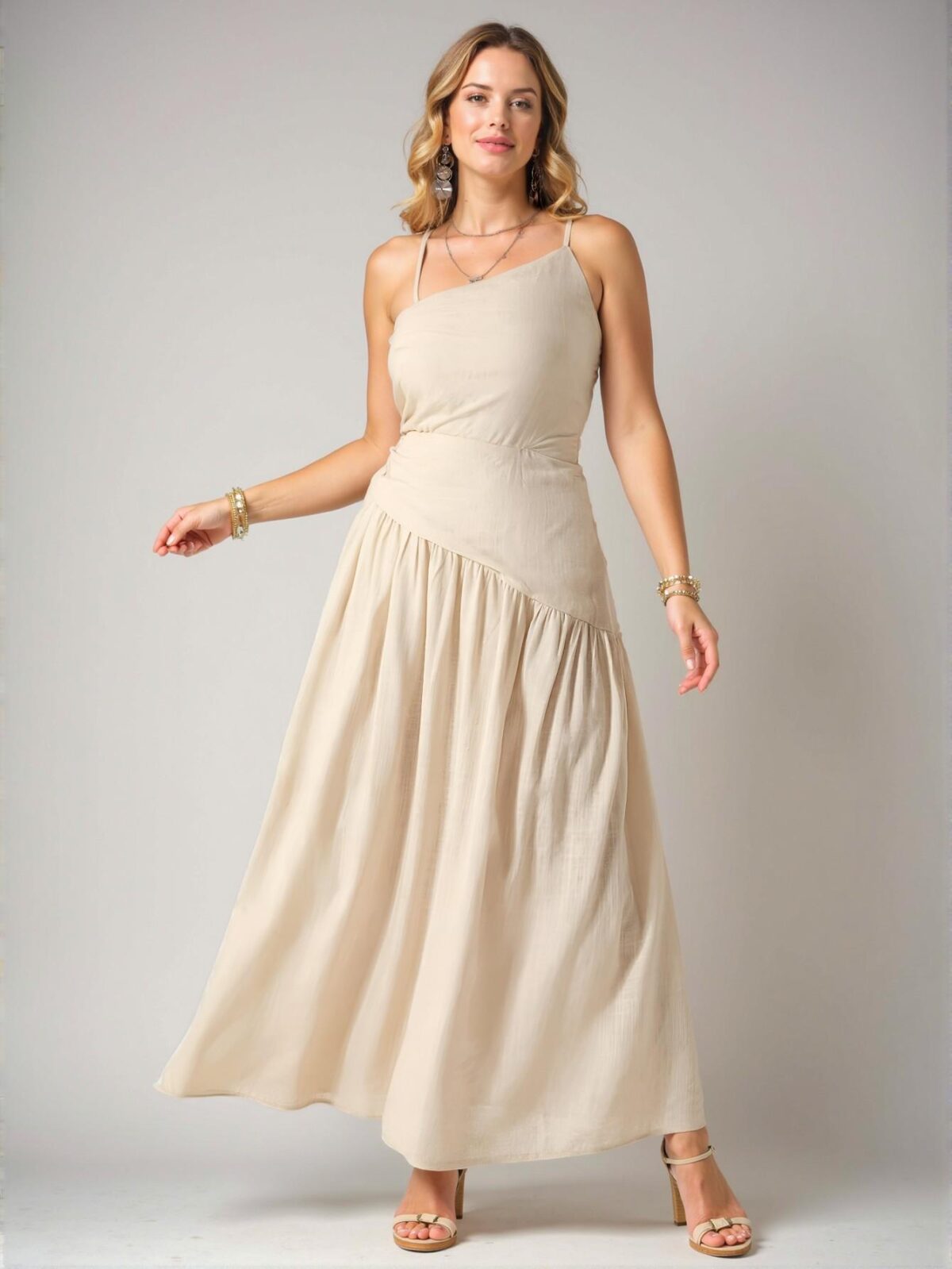 Elegant Khaki Criss Cross Backless Maxi Dress with Ruched Ruffle Hem - the Perfect Summer Outfit for Concerts, Festivals, Country Events, and Beach Days - Chic, Classy and Trendy Fashion Style to Dress to Impress - Image 5