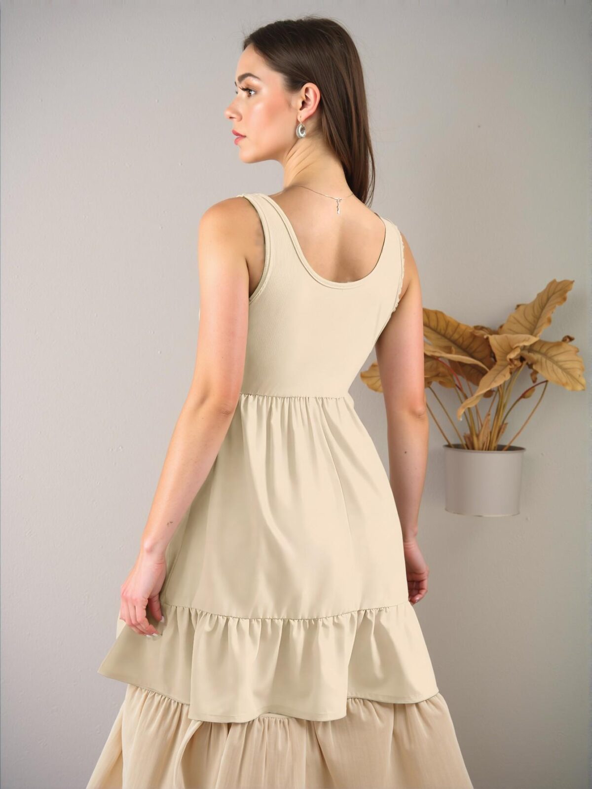 Elegant Apricot Charming Casual Sleeveless Dress with Ruffle Hem for Spring and Summer Chic, Classy and Trendy Fashion Style to Dress to Impress - Image 2
