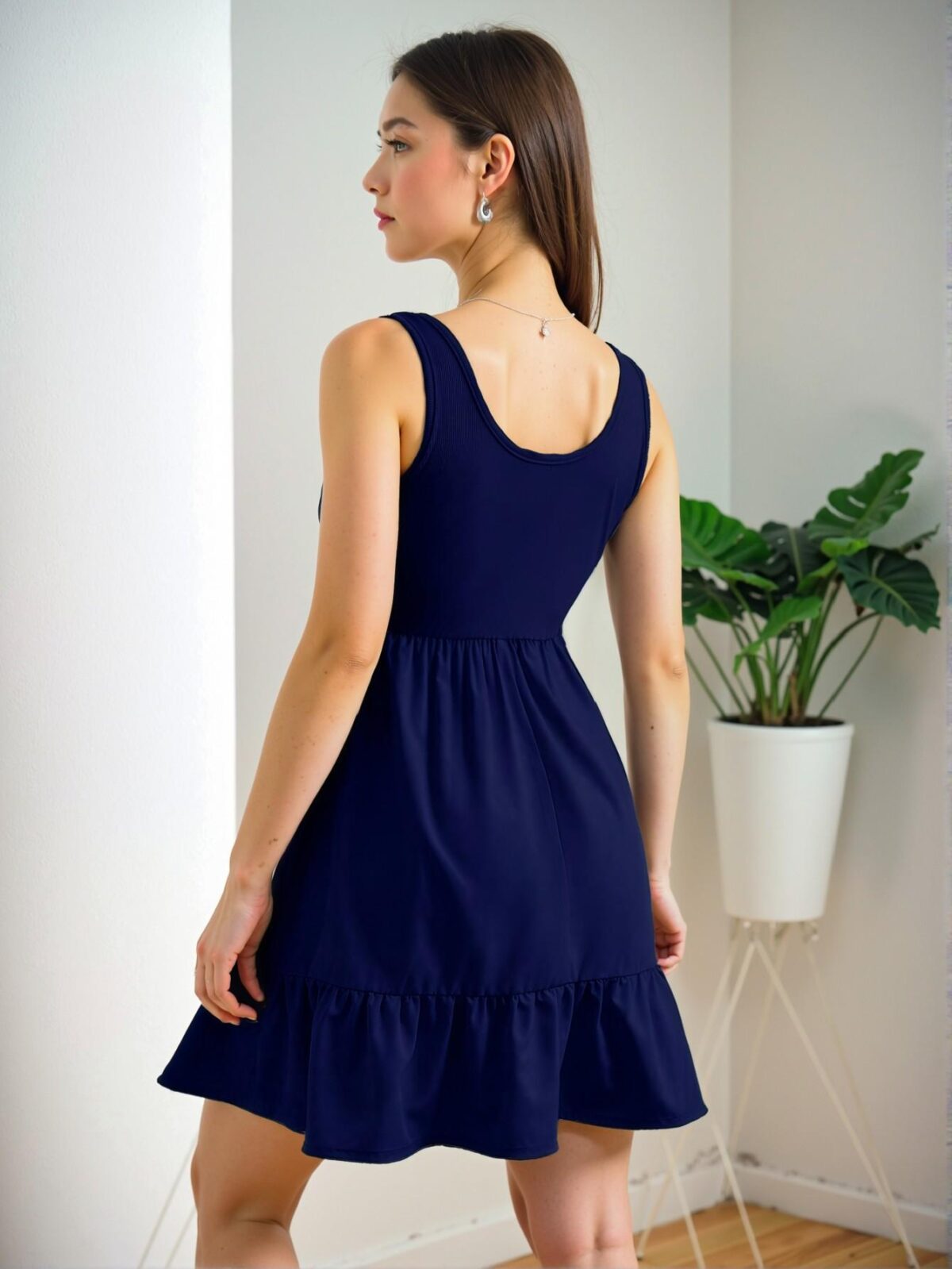 Elegant Navy Blue Chic Ruffled Backless Sleeveless Top and Dress for Spring and Summer - Chic, Classy and Trendy Fashion Style to Dress to Impress - Image 2
