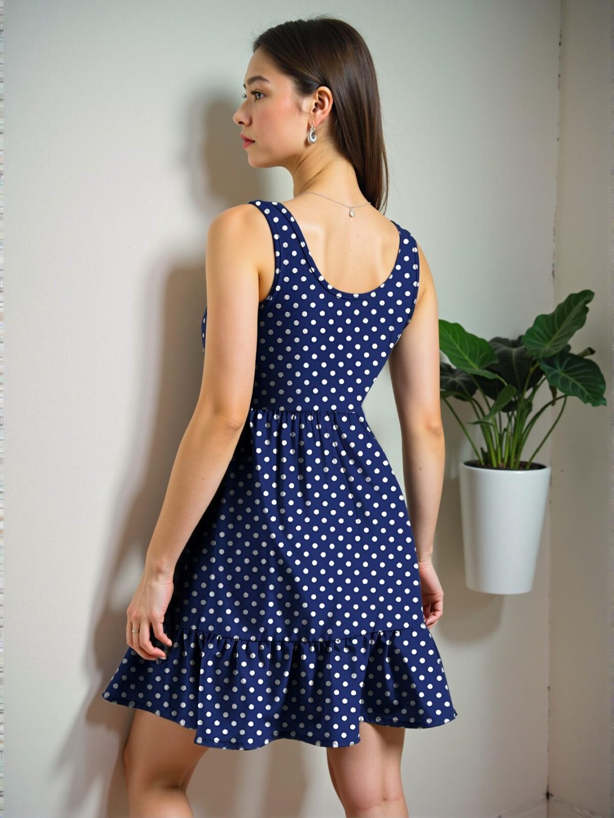 Elegant Blue and White Flounced Ruffle Hem Sleeveless Mini Dress for Spring and Summer Chic, Classy and Trendy Fashion Style to Dress to Impress - Image 2