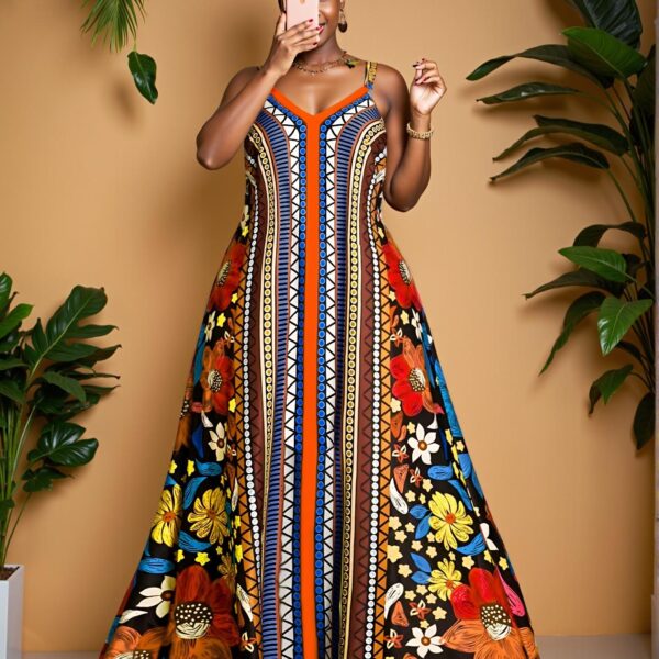 Elegant Multicolor Bohemian-Inspired Long Beach Dress with Spaghetti Straps for Spring and Summer Adventures - Chic, Classy and Trendy Fashion Style to Dress to Impress