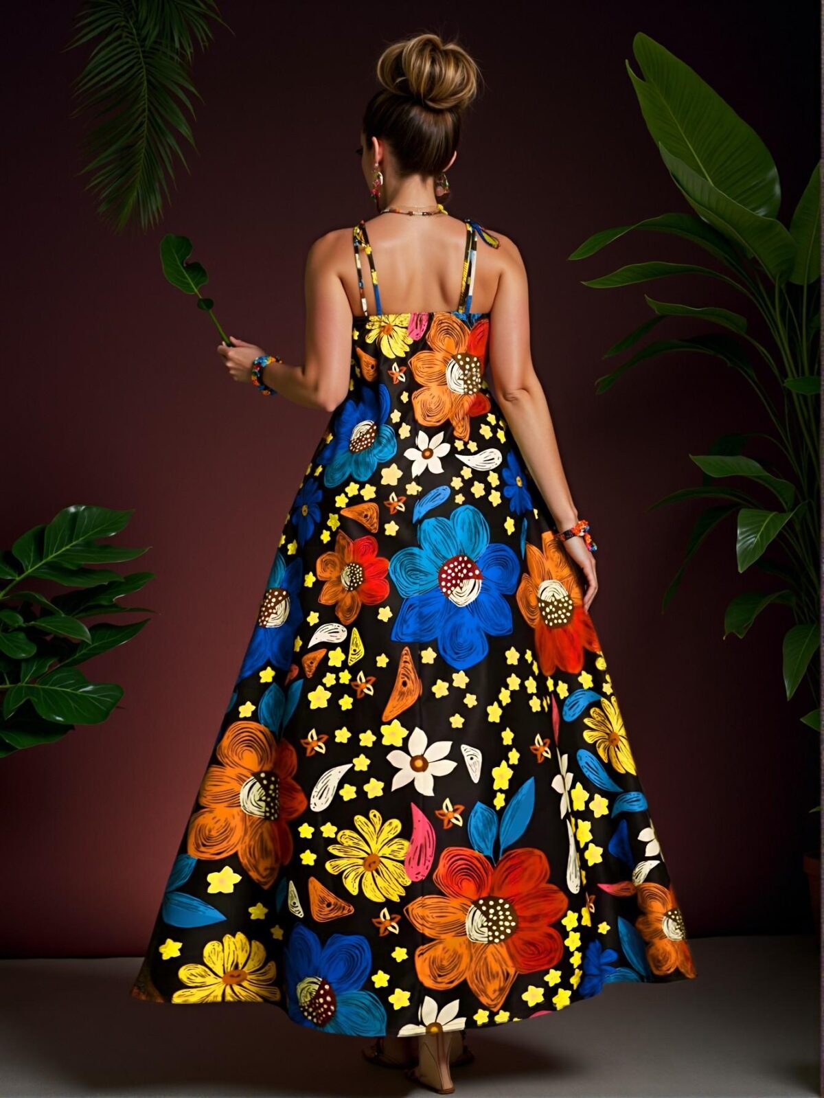 Elegant Multicolor Bohemian-Inspired Long Beach Dress with Spaghetti Straps for Spring and Summer Adventures - Chic, Classy and Trendy Fashion Style to Dress to Impress - Image 2