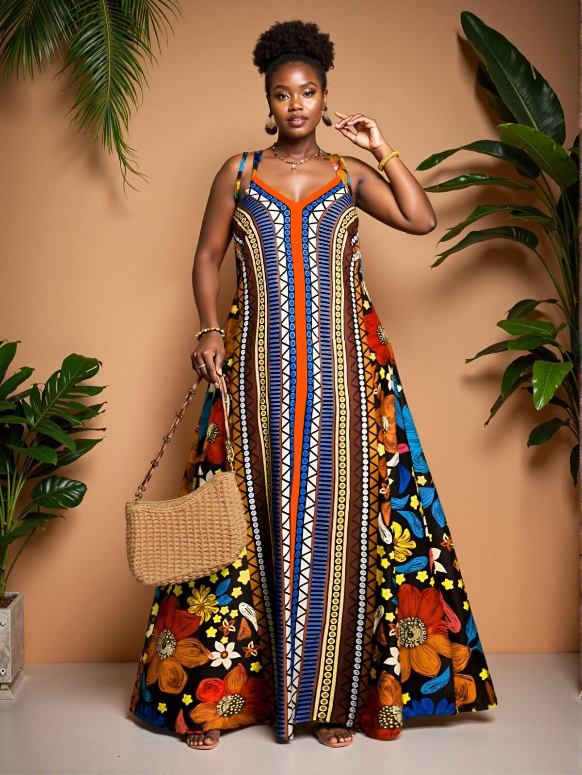 Elegant Multicolor Bohemian-Inspired Long Beach Dress with Spaghetti Straps for Spring and Summer Adventures - Chic, Classy and Trendy Fashion Style to Dress to Impress - Image 3