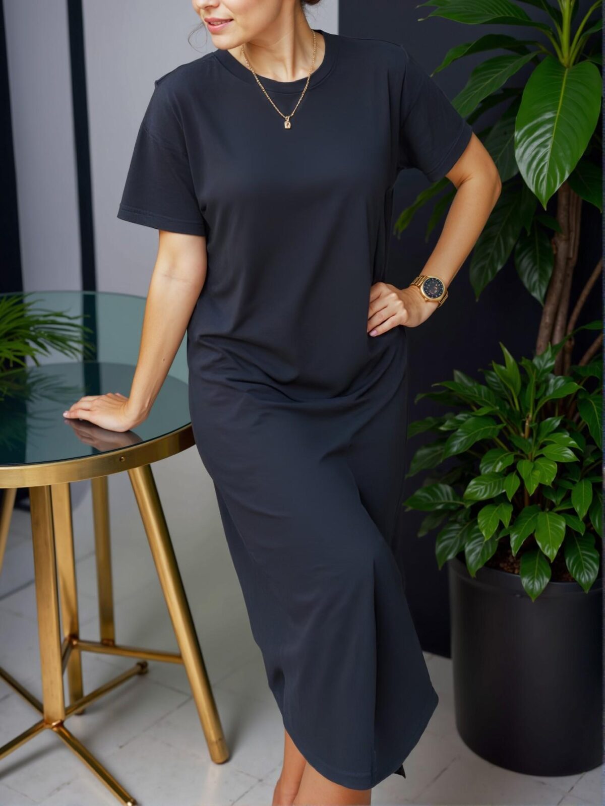 Elegant Black Bodycon Round Neck Short Sleeve Casual Long Dress for Spring and Summer - Chic, Classy and Trendy Fashion Style to Dress to Impress - Image 2