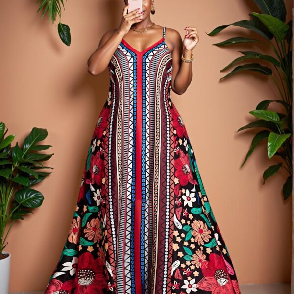 Elegant Multicolor Bohemian Beach Resort Print Long Dress for Summer Getaways Chic, Classy and Trendy Fashion Style to Dress to Impress