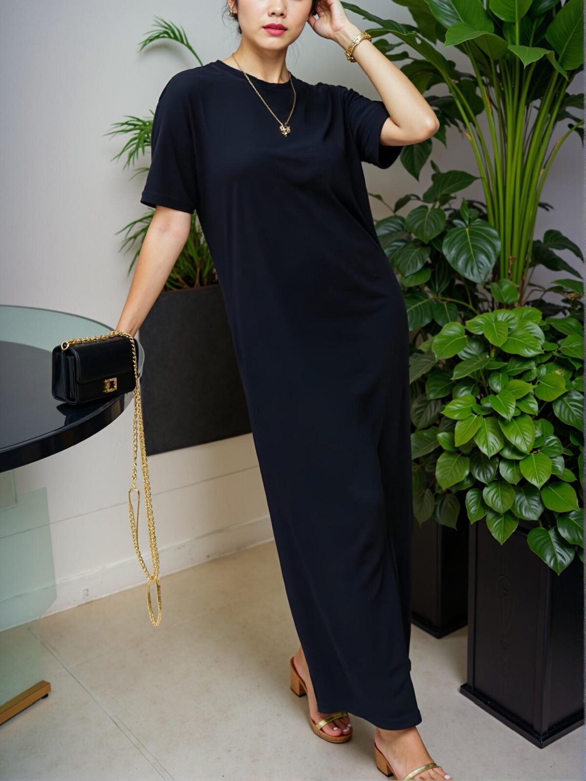 Elegant Black Bodycon Round Neck Short Sleeve Casual Long Dress for Spring and Summer - Chic, Classy and Trendy Fashion Style to Dress to Impress - Image 3