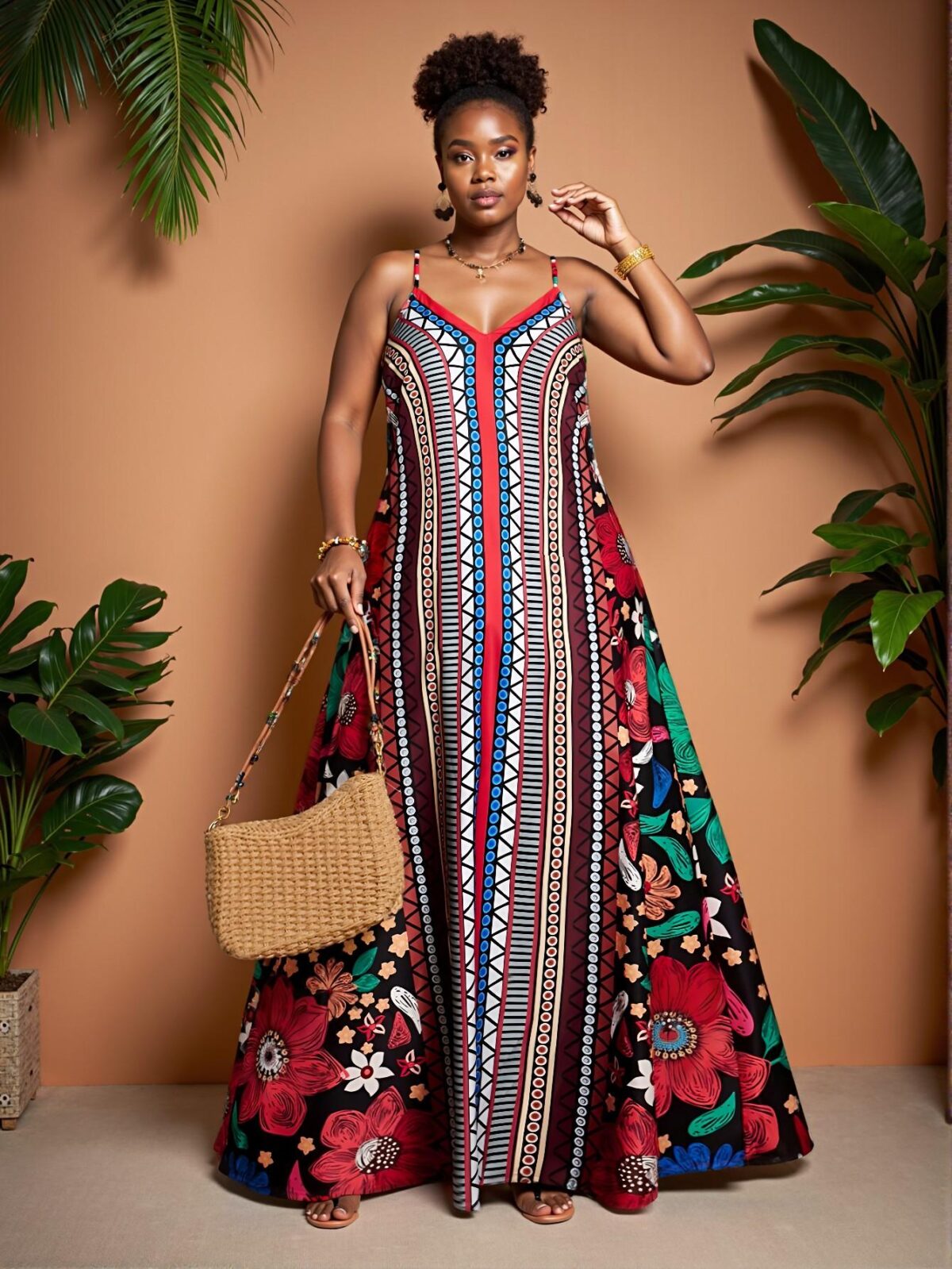 Elegant Multicolor Bohemian Beach Resort Print Long Dress for Summer Getaways Chic, Classy and Trendy Fashion Style to Dress to Impress - Image 3