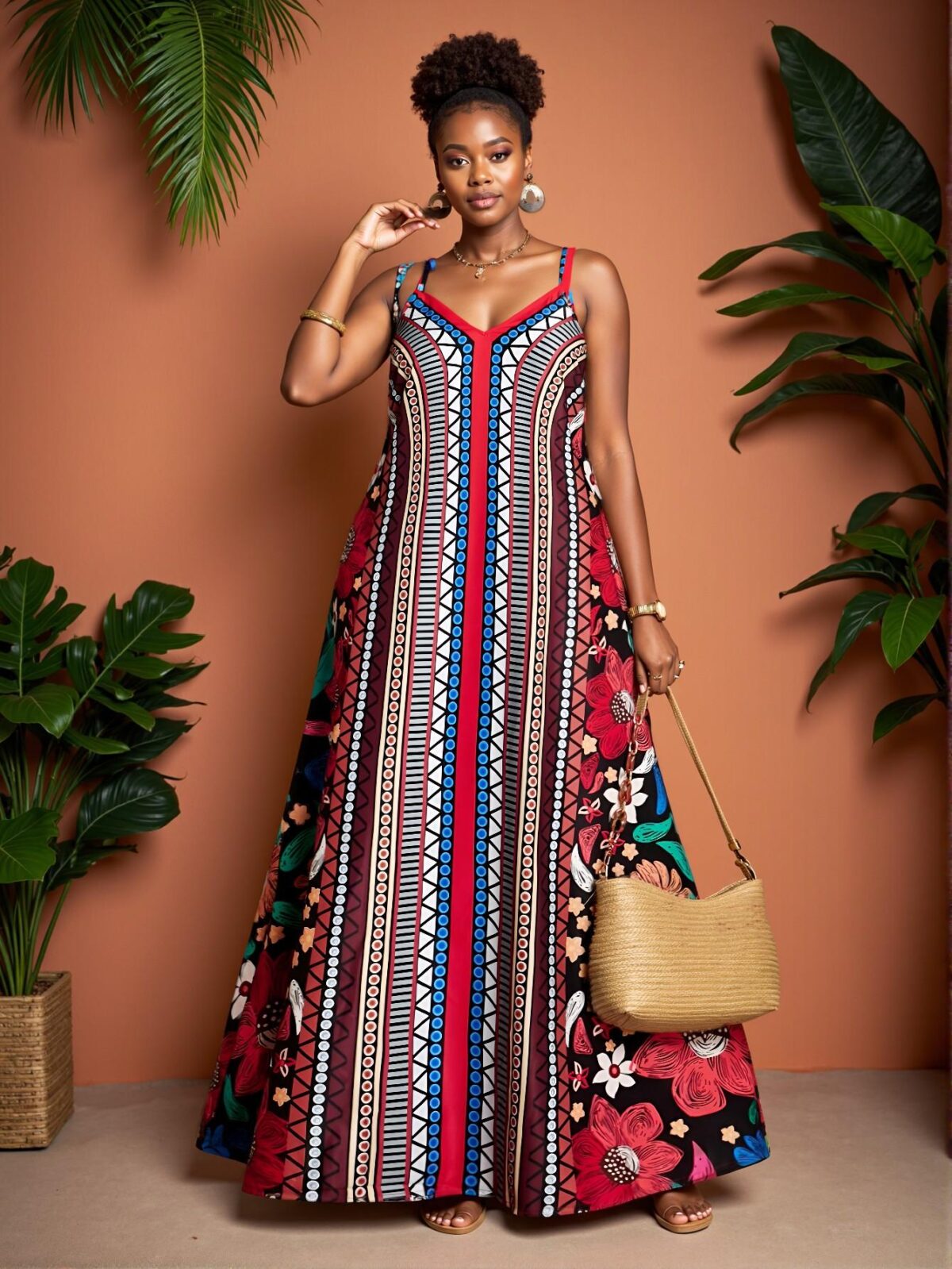 Elegant Multicolor Bohemian Beach Resort Print Long Dress for Summer Getaways Chic, Classy and Trendy Fashion Style to Dress to Impress - Image 4