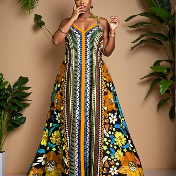 Elegant Multicolor Bohemian Floral Print Long Dress for Beach Getaways - Chic, Classy and Trendy Fashion Style to Dress to Impress
