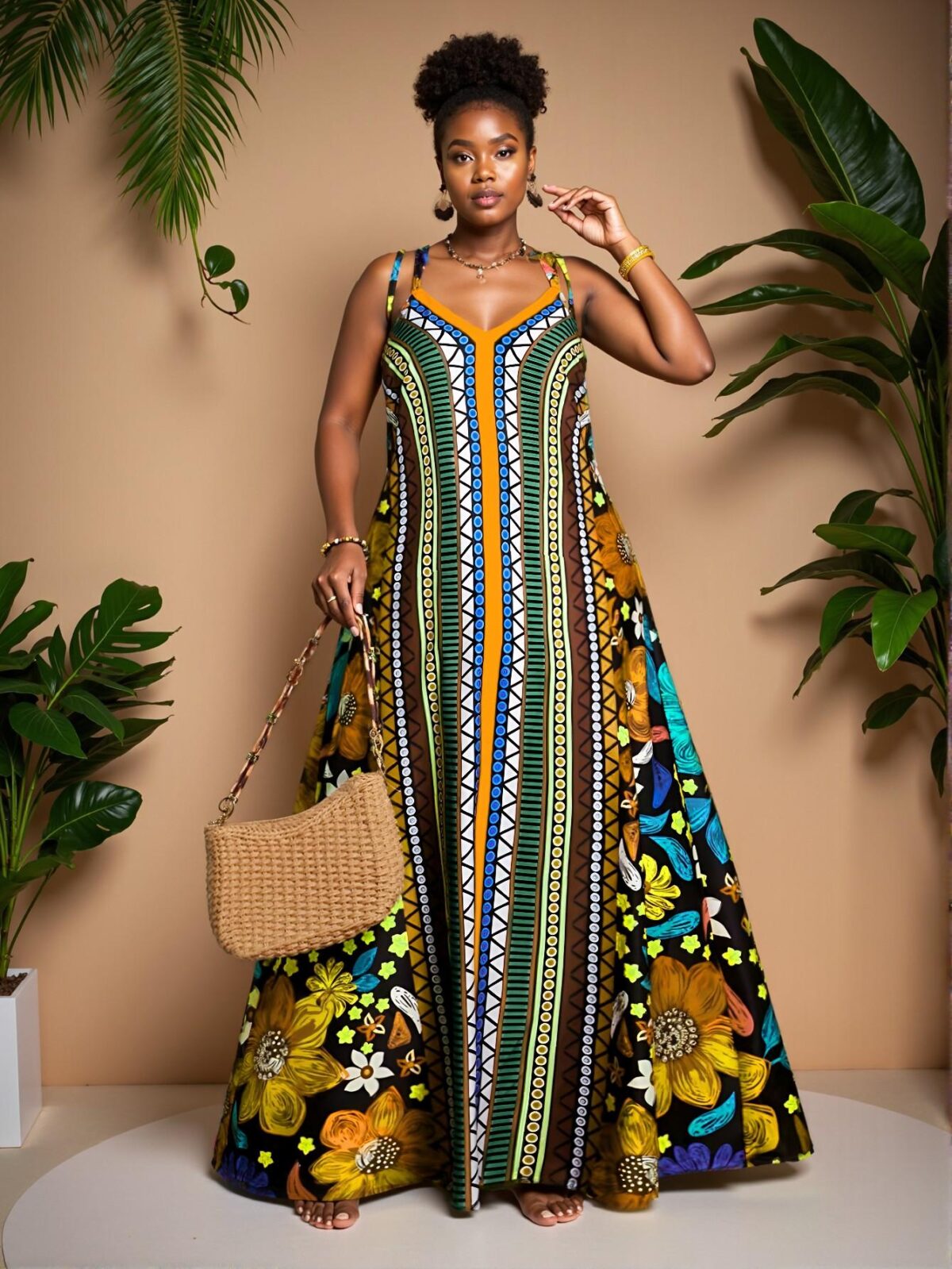 Elegant Multicolor Bohemian Floral Print Long Dress for Beach Getaways - Chic, Classy and Trendy Fashion Style to Dress to Impress - Image 3