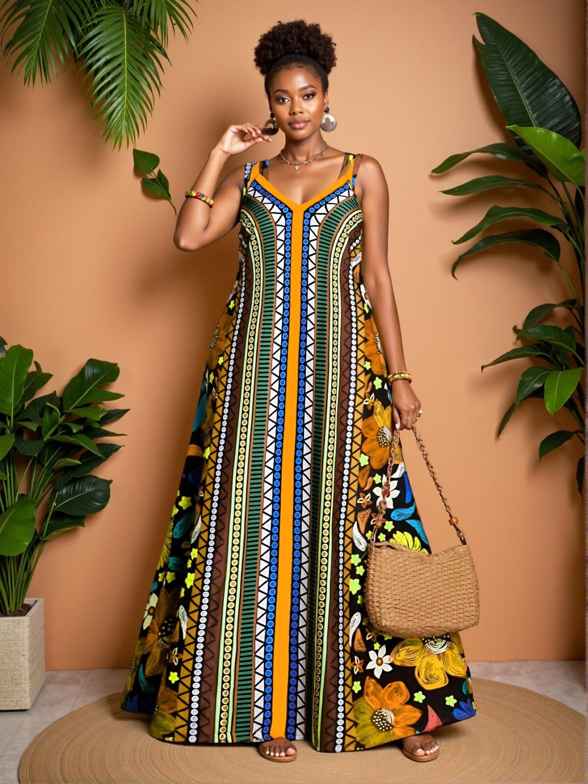 Elegant Multicolor Bohemian Floral Print Long Dress for Beach Getaways - Chic, Classy and Trendy Fashion Style to Dress to Impress - Image 4