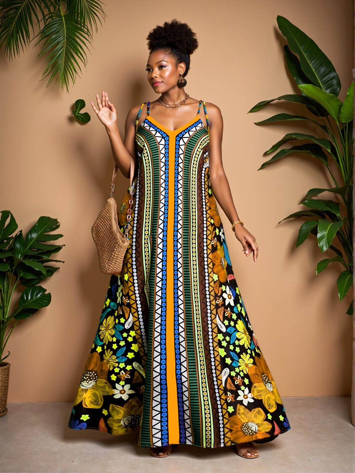 Elegant Multicolor Bohemian Floral Print Long Dress for Beach Getaways - Chic, Classy and Trendy Fashion Style to Dress to Impress - Image 5