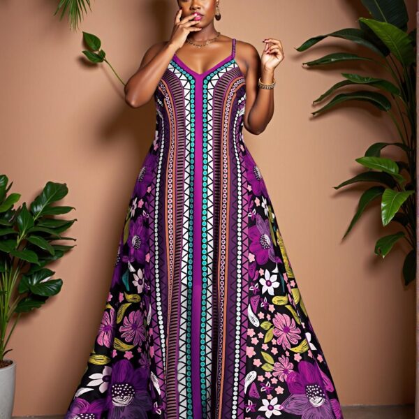 Elegant Multicolor Stunning Bohemian-Pattern Beach Maxi Dress for Effortless Spring and Summer Style - Chic, Classy and Trendy Fashion Style to Dress to Impress