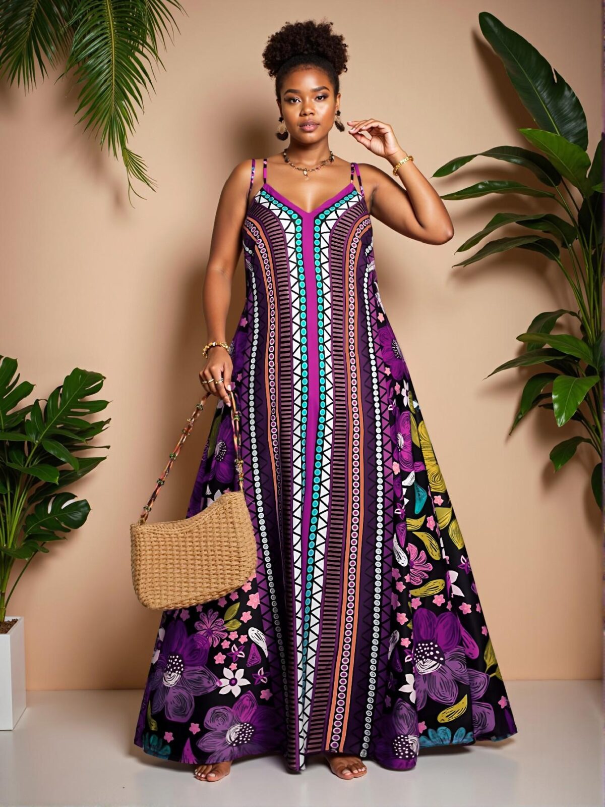 Elegant Multicolor Stunning Bohemian-Pattern Beach Maxi Dress for Effortless Spring and Summer Style - Chic, Classy and Trendy Fashion Style to Dress to Impress - Image 3