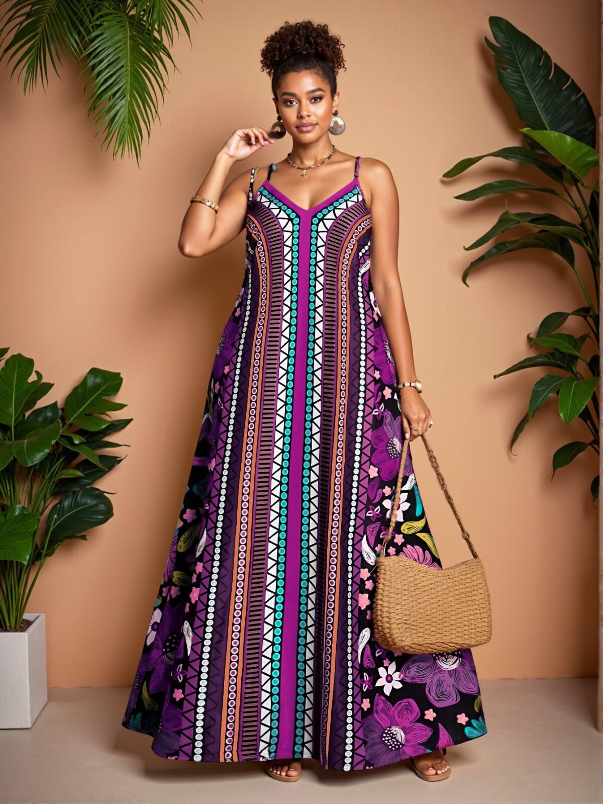 Elegant Multicolor Stunning Bohemian-Pattern Beach Maxi Dress for Effortless Spring and Summer Style - Chic, Classy and Trendy Fashion Style to Dress to Impress - Image 4