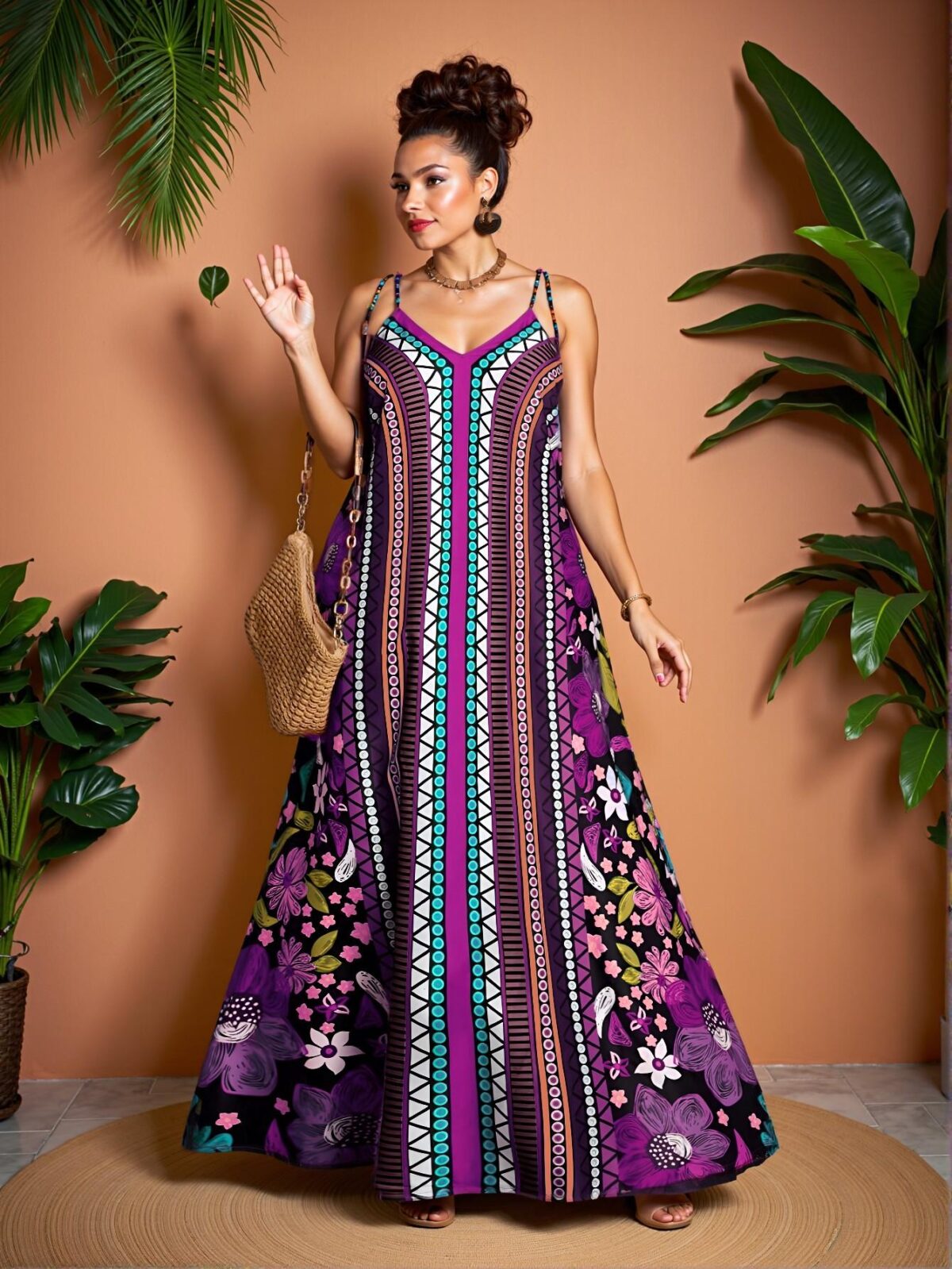 Elegant Multicolor Stunning Bohemian-Pattern Beach Maxi Dress for Effortless Spring and Summer Style - Chic, Classy and Trendy Fashion Style to Dress to Impress - Image 5