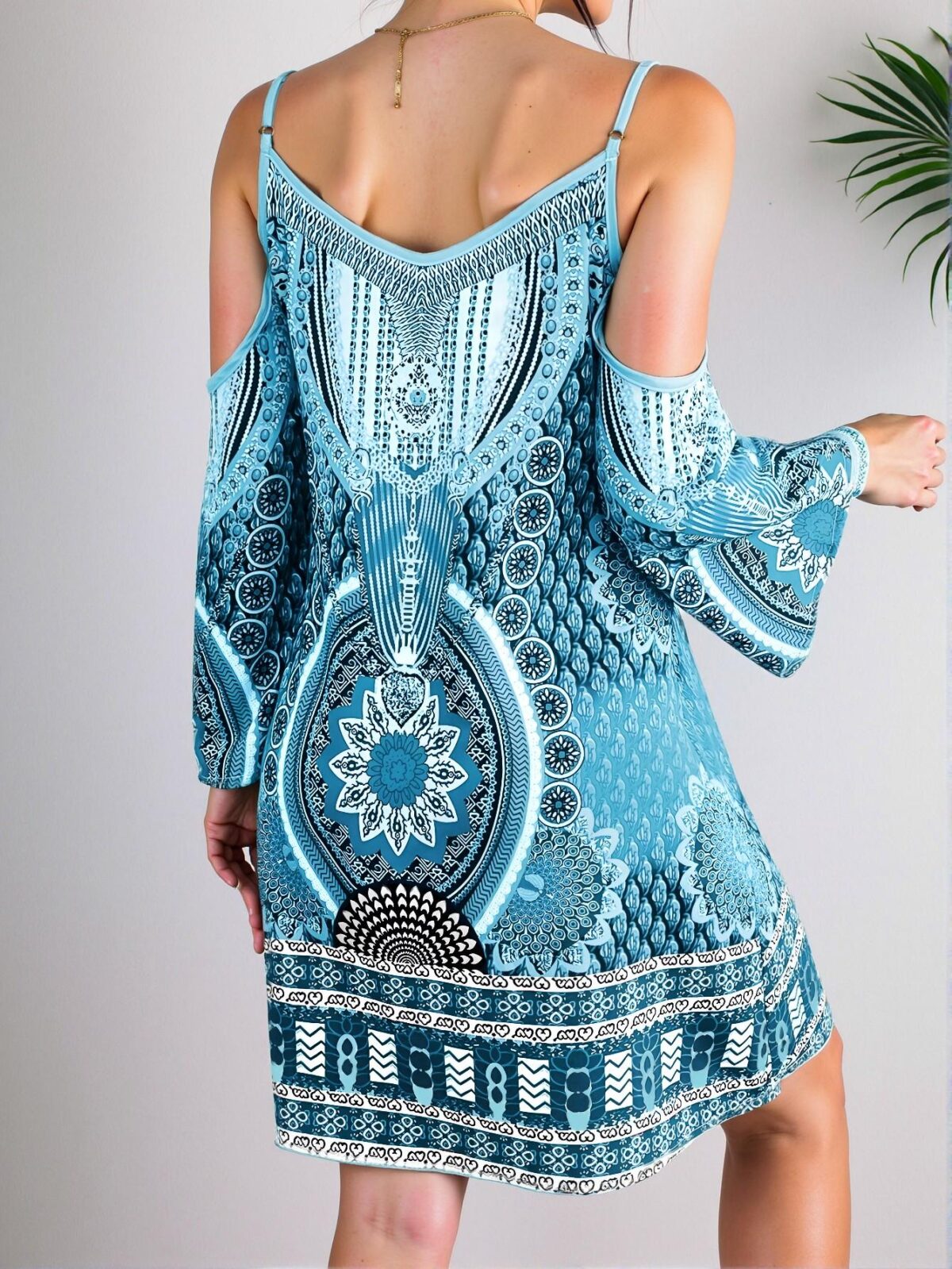Elegant Blue Stylish Backless All Over Print Spaghetti Strap Casual Dress Perfect for Spring and Summer Vacations "Chic, Classy, and Trendy Fashion Style to Dress to Impress" - Image 2