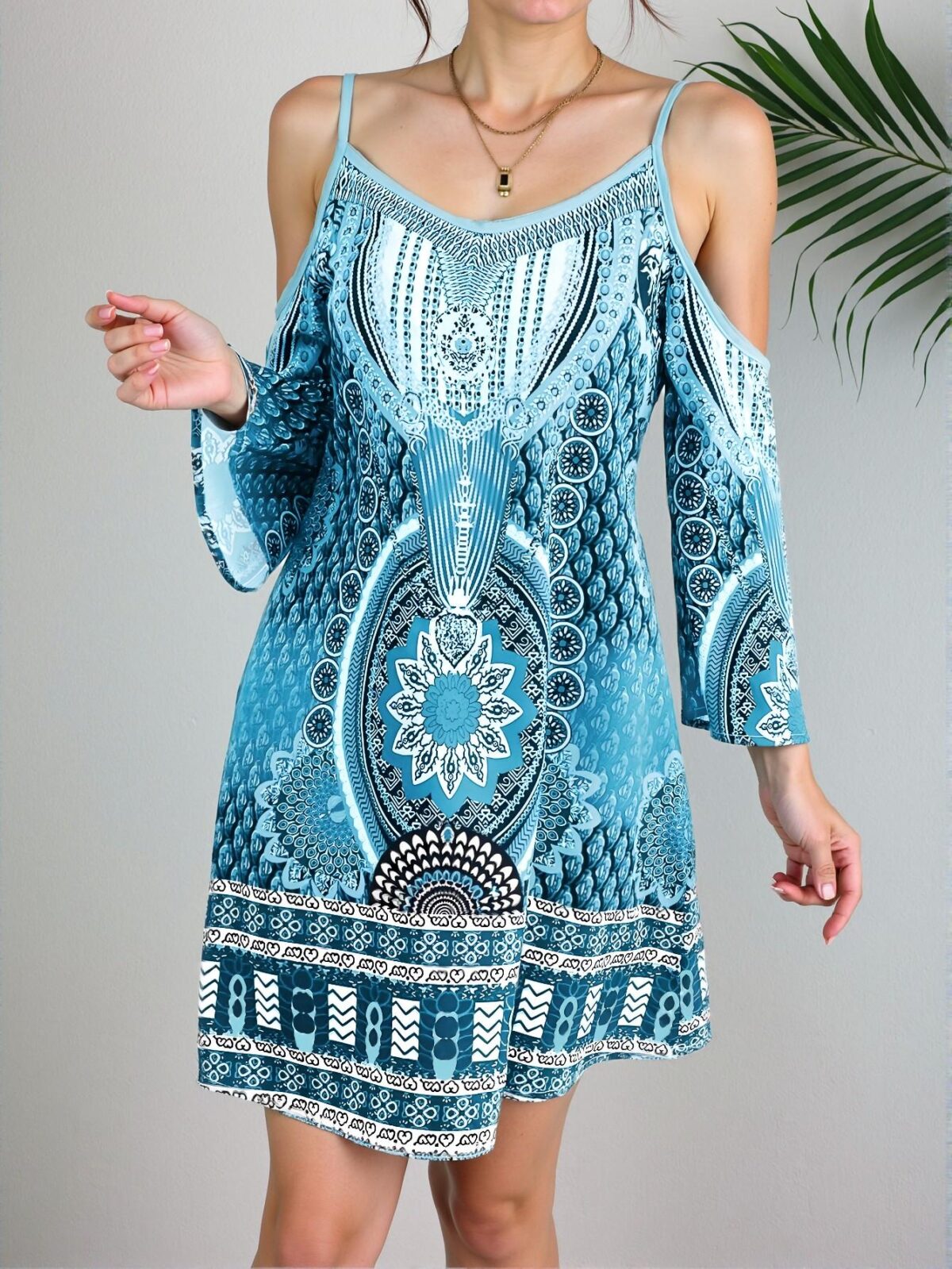 Elegant Blue Stylish Backless All Over Print Spaghetti Strap Casual Dress Perfect for Spring and Summer Vacations "Chic, Classy, and Trendy Fashion Style to Dress to Impress" - Image 3