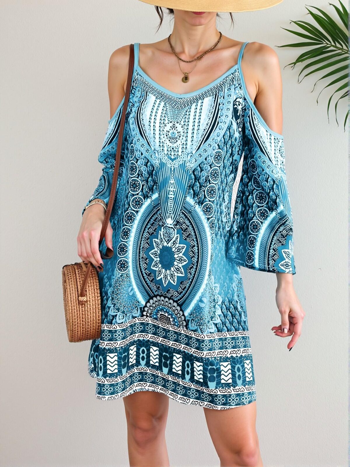 Elegant Blue Stylish Backless All Over Print Spaghetti Strap Casual Dress Perfect for Spring and Summer Vacations "Chic, Classy, and Trendy Fashion Style to Dress to Impress" - Image 4