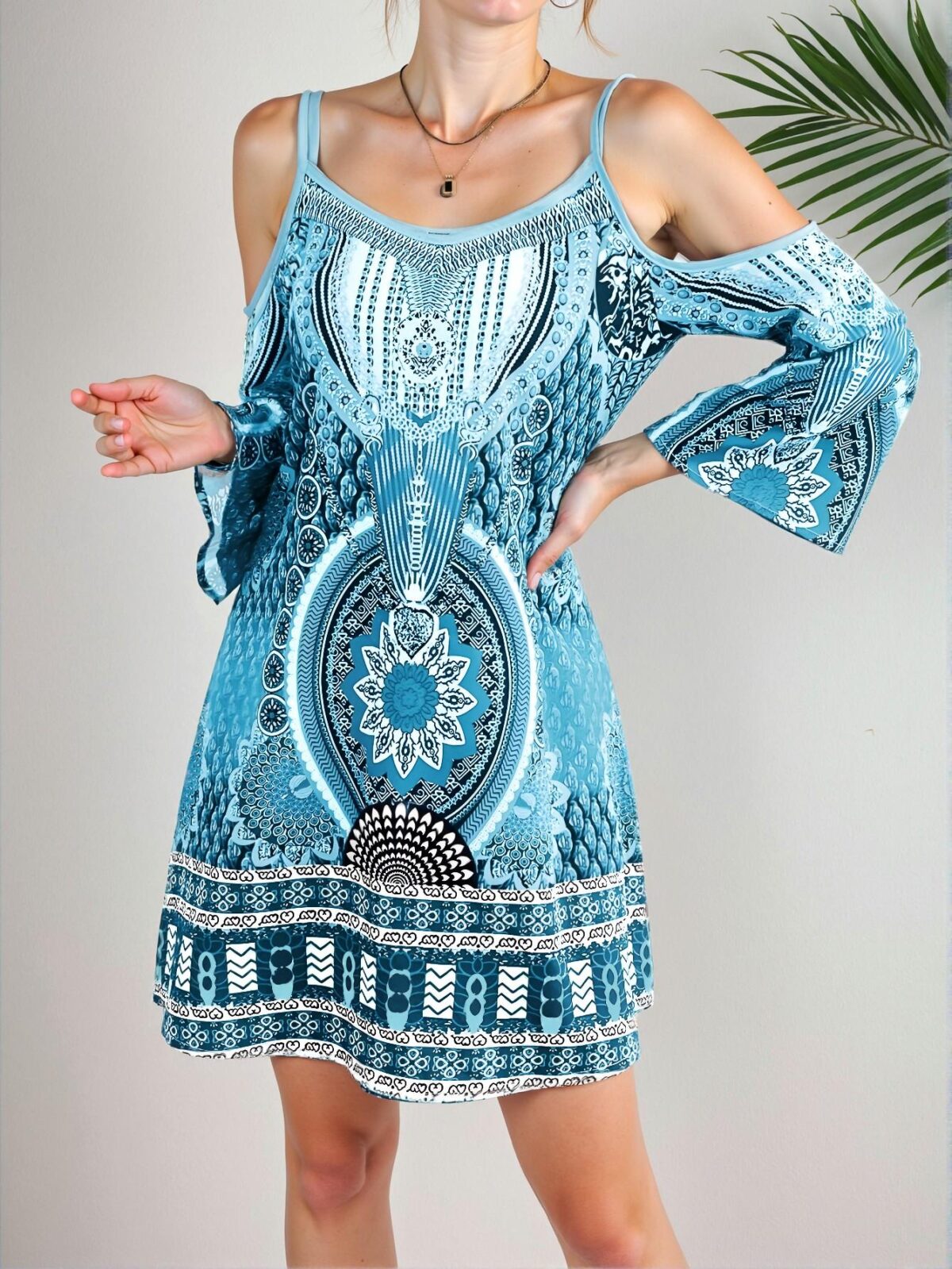 Elegant Blue Stylish Backless All Over Print Spaghetti Strap Casual Dress Perfect for Spring and Summer Vacations "Chic, Classy, and Trendy Fashion Style to Dress to Impress" - Image 5