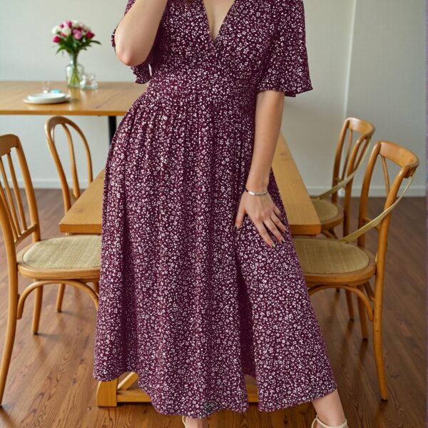 Elegant Burgundy Boho Floral Ruffle Dress for Summer Getaways - Chic, Classy and Trendy Fashion Style to Dress to Impress