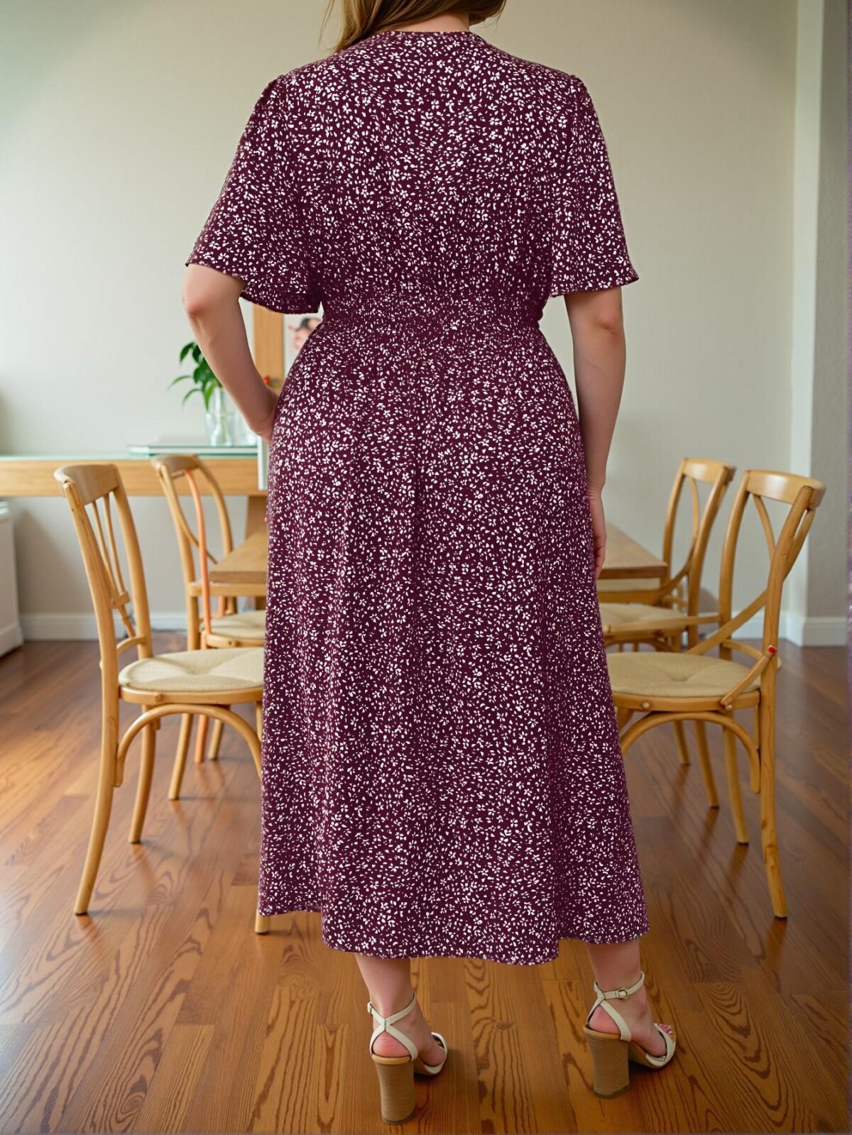 Elegant Burgundy Boho Floral Ruffle Dress for Summer Getaways - Chic, Classy and Trendy Fashion Style to Dress to Impress - Image 2