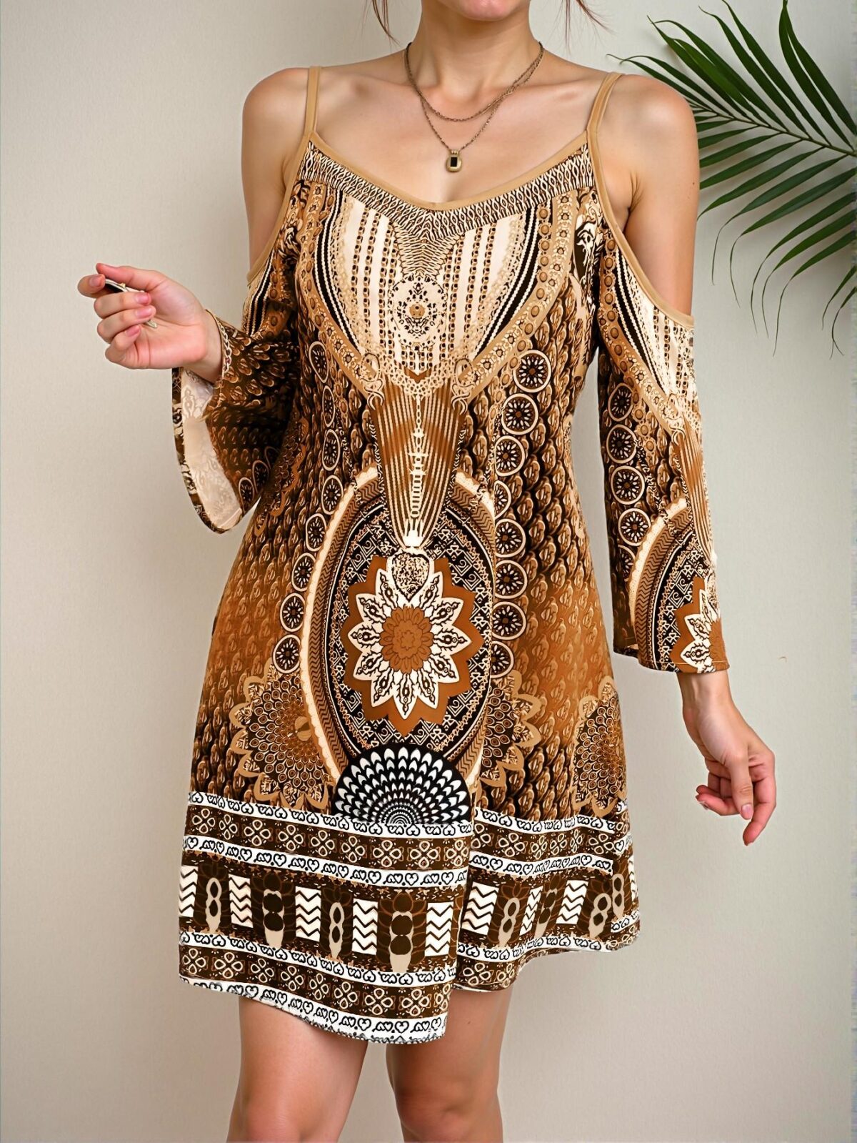 Elegant Brown Vintage-Inspired Off Shoulder Dress for Relaxing Beach Getaways in Spring and Summer - Chic, Classy and Trendy Fashion Style to Dress to Impress - Image 4