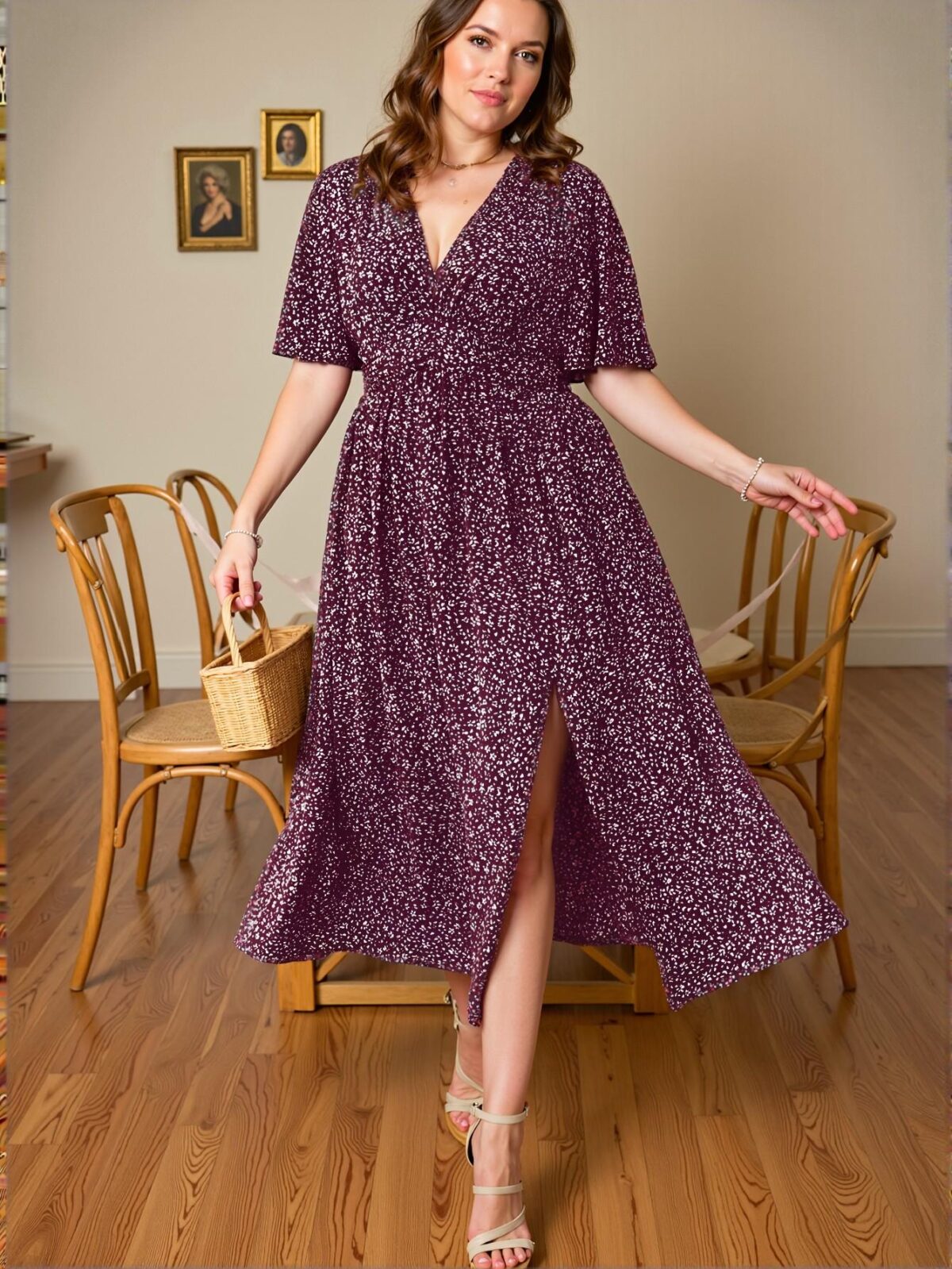 Elegant Burgundy Boho Floral Ruffle Dress for Summer Getaways - Chic, Classy and Trendy Fashion Style to Dress to Impress - Image 4