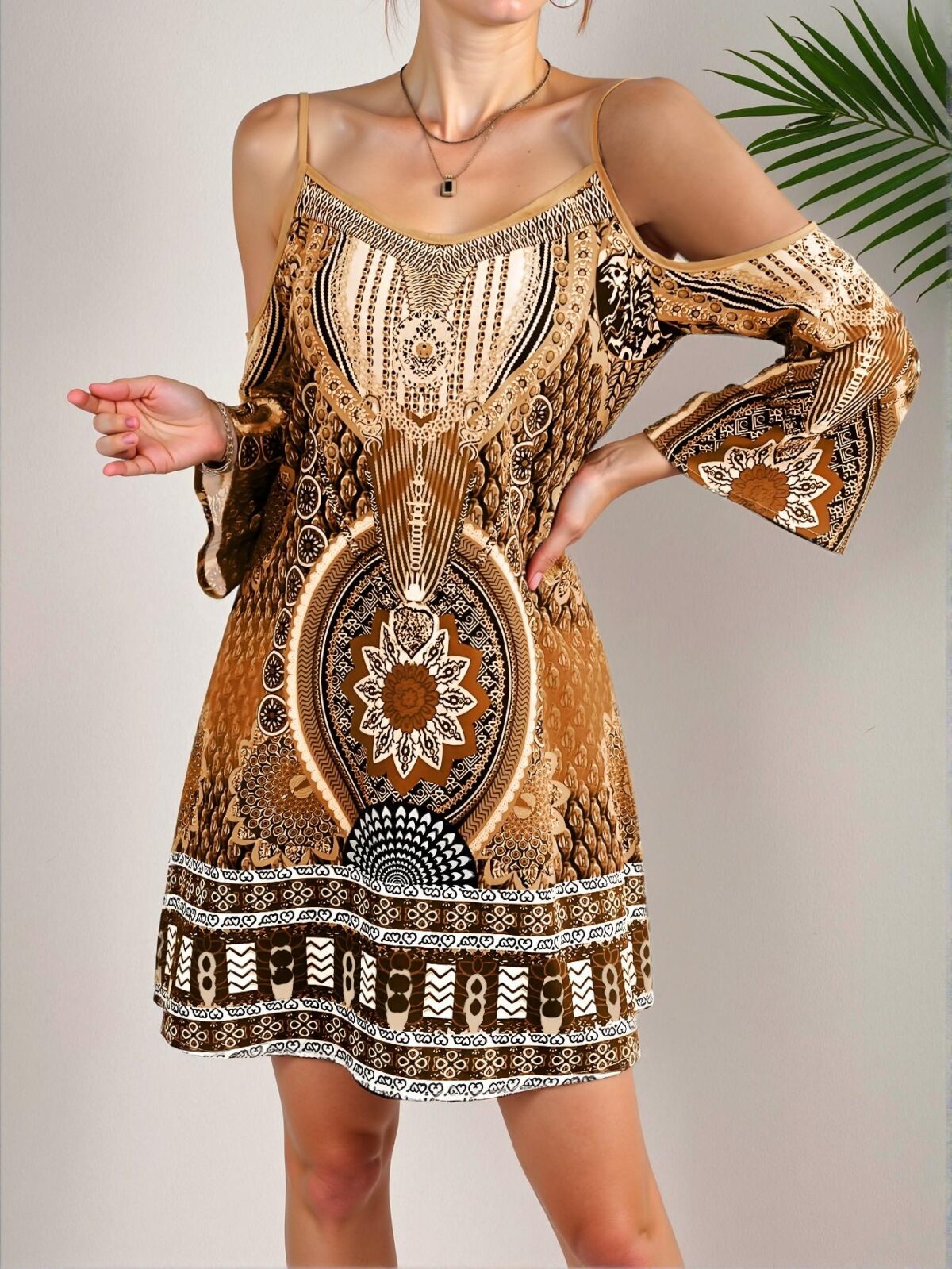 Elegant Brown Vintage-Inspired Off Shoulder Dress for Relaxing Beach Getaways in Spring and Summer - Chic, Classy and Trendy Fashion Style to Dress to Impress - Image 5
