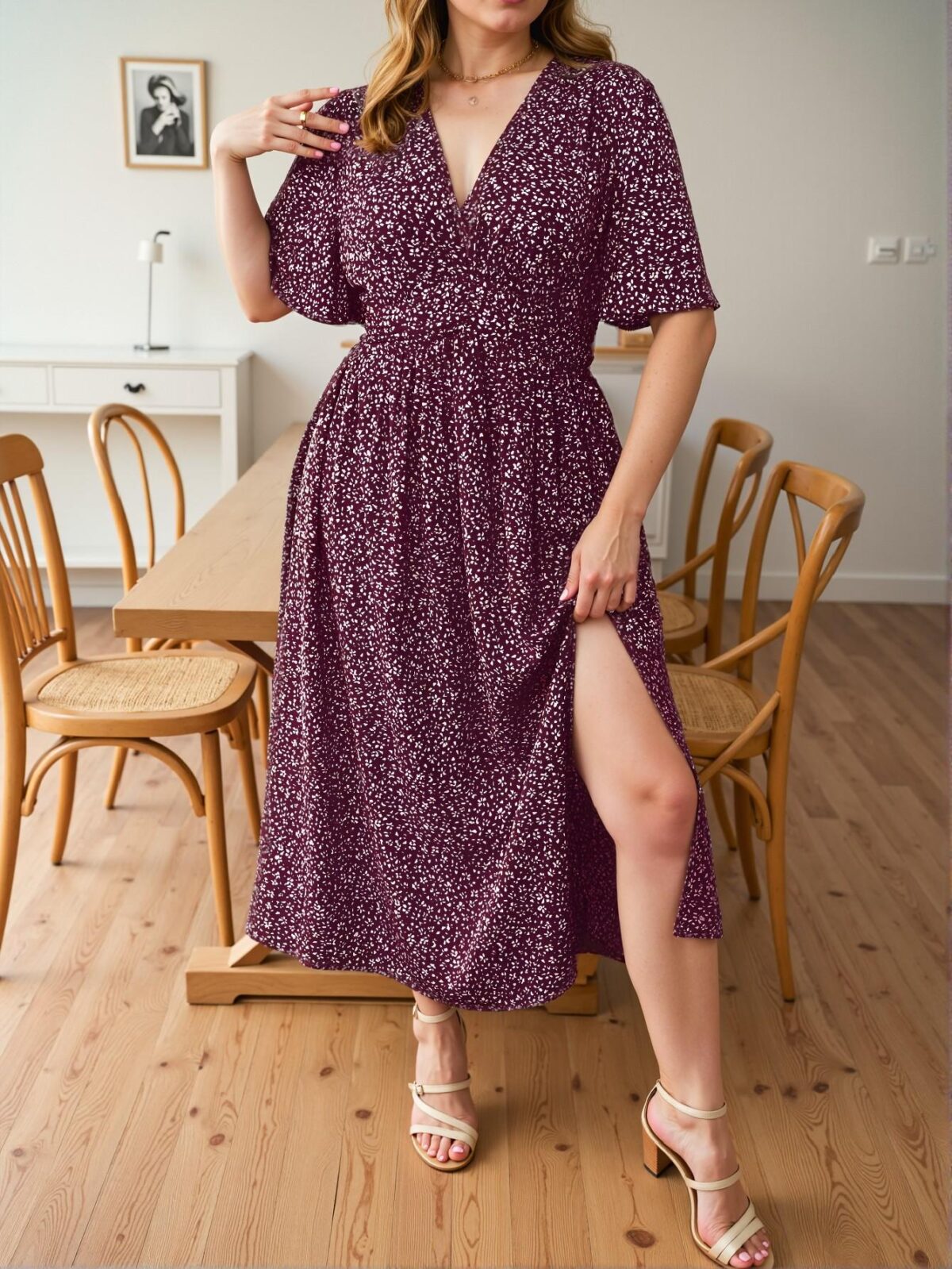 Elegant Burgundy Boho Floral Ruffle Dress for Summer Getaways - Chic, Classy and Trendy Fashion Style to Dress to Impress - Image 5
