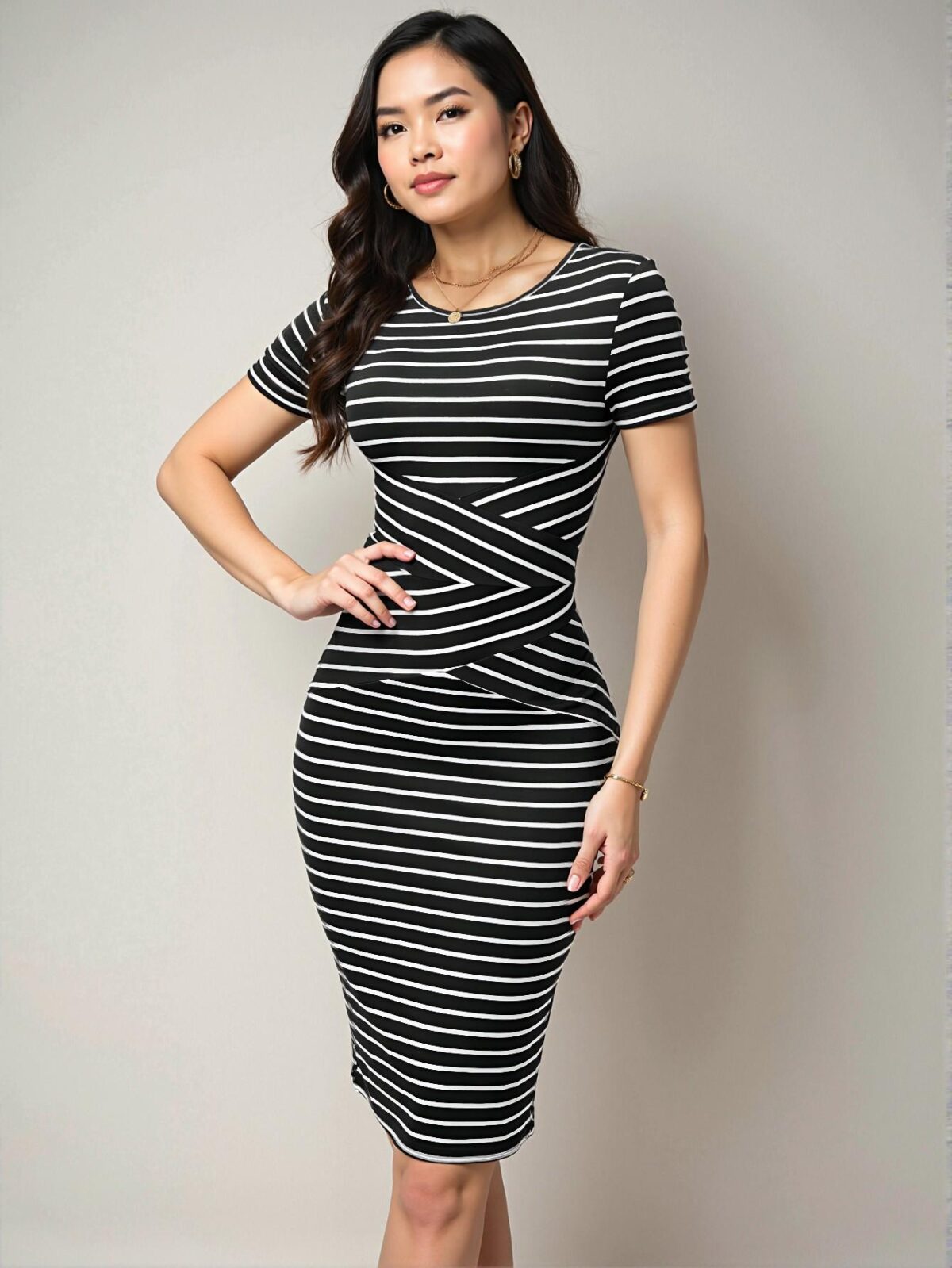 Elegant Black and White Striped Bodycon Dress for Spring and Summer - Chic, Classy and Trendy Fashion Style to Dress to Impress
