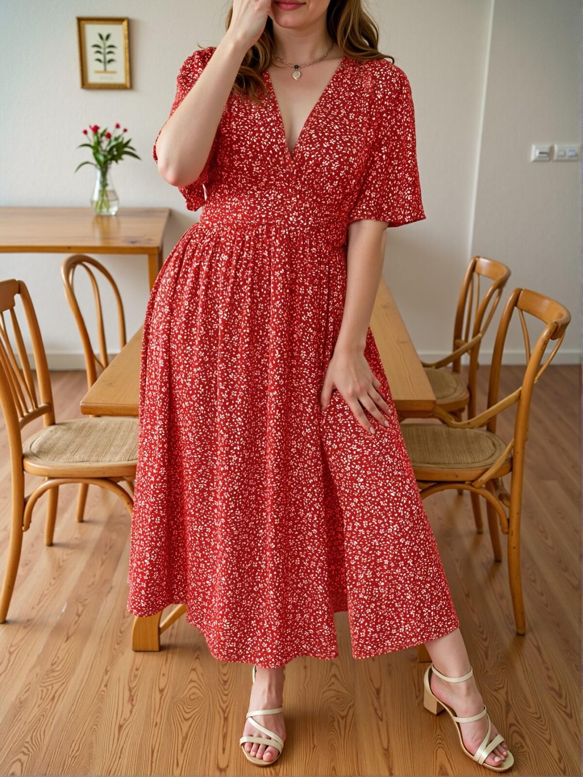 Elegant Red Flowy Floral Print Waist Cinched A-Line Dress for Spring and Summer - Chic, Classy and Trendy Fashion Style to Dress to Impress