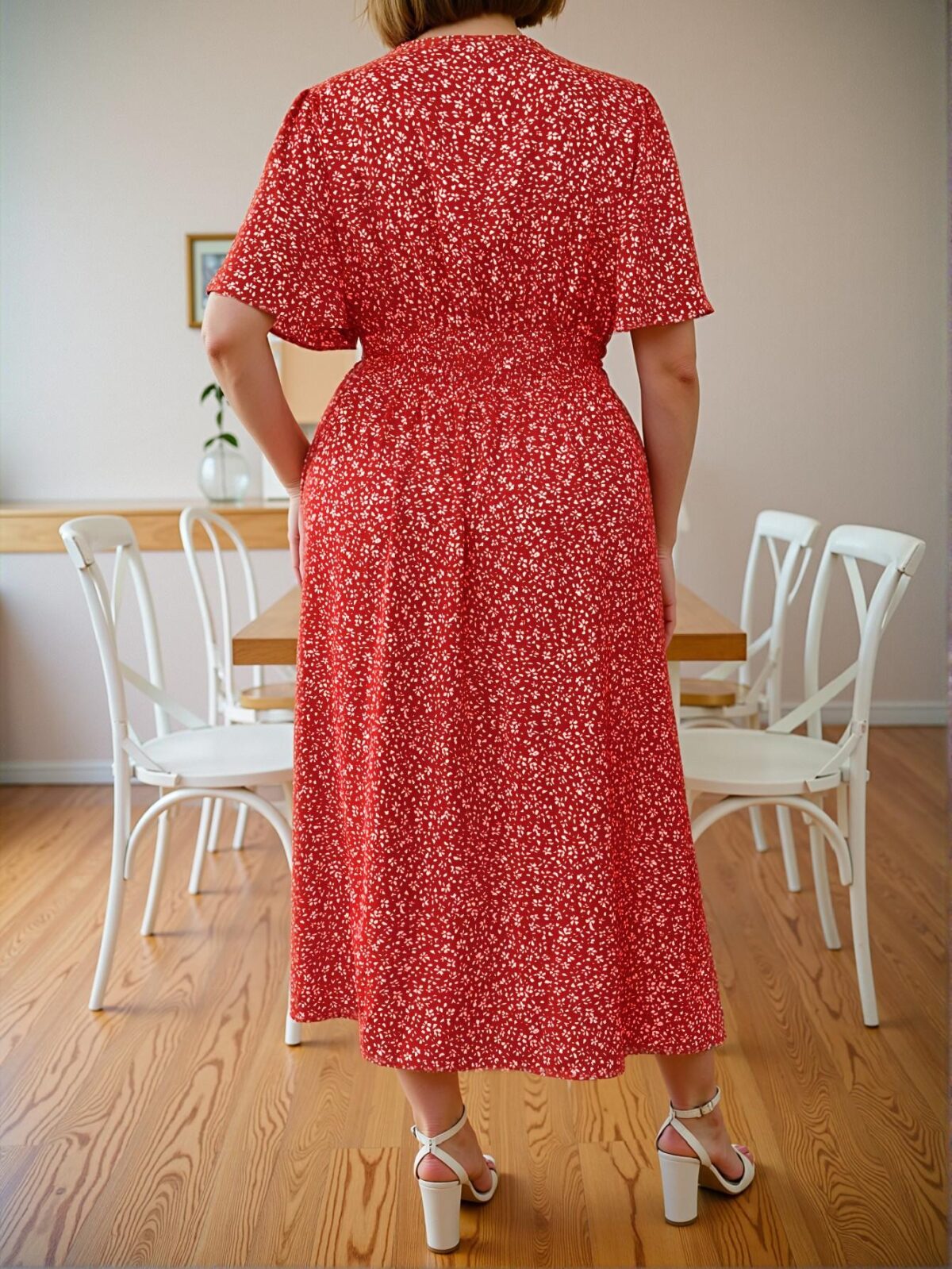 Elegant Red Flowy Floral Print Waist Cinched A-Line Dress for Spring and Summer - Chic, Classy and Trendy Fashion Style to Dress to Impress - Image 2