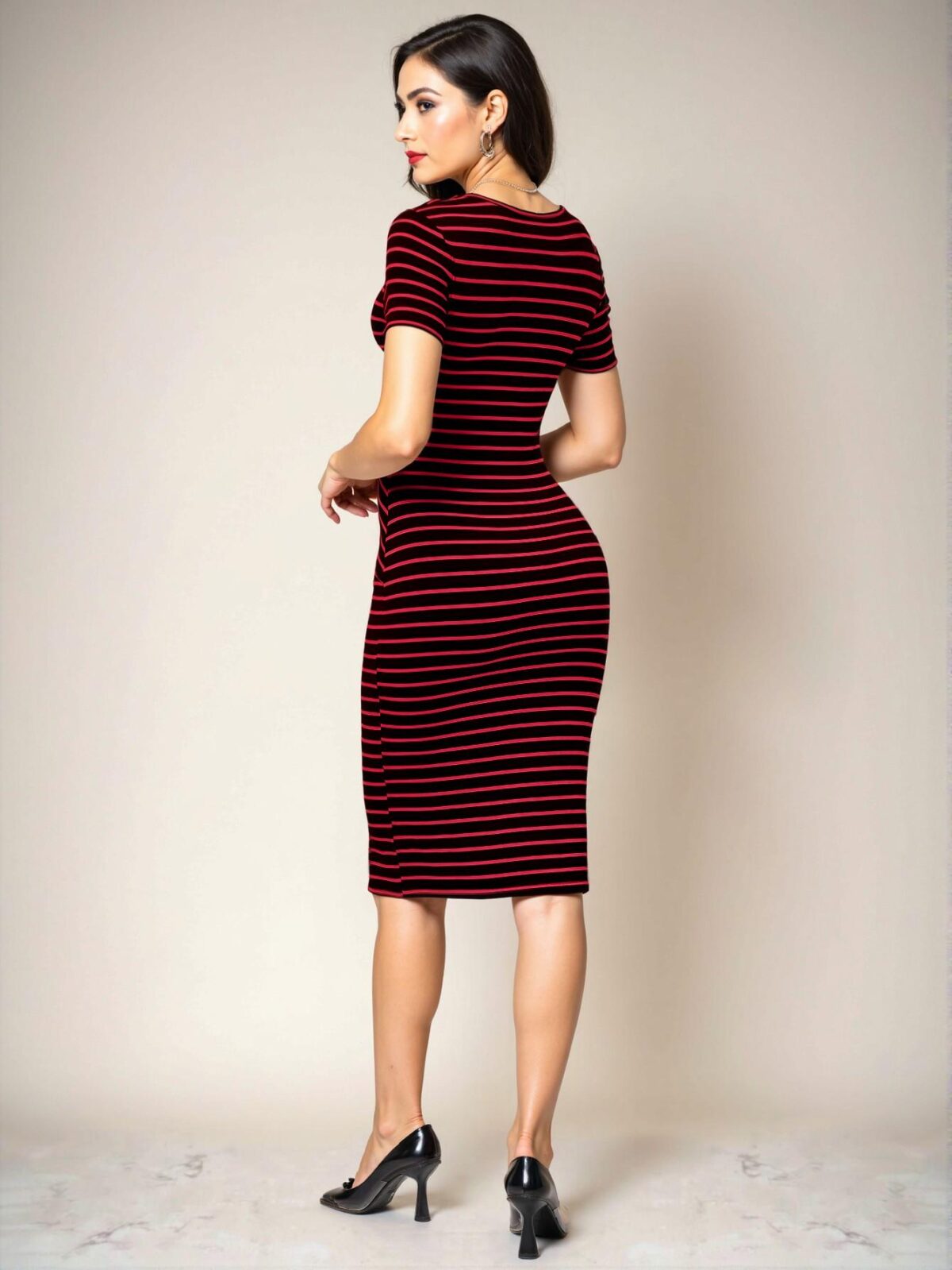 Elegant Multicolor Stylish Striped Short Sleeve Bodycon Dress for Spring and Summer - Chic, Classy and Trendy Fashion Style to Dress to Impress - Image 2