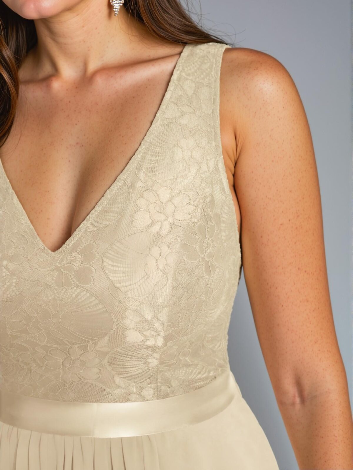 Elegant Champagne V-Neck Sleeveless Back Zipper Pleated Maxi Dress Perfect for Spring and Summer Chic, Classy and Trendy Fashion Style to Dress to Impress - Image 5