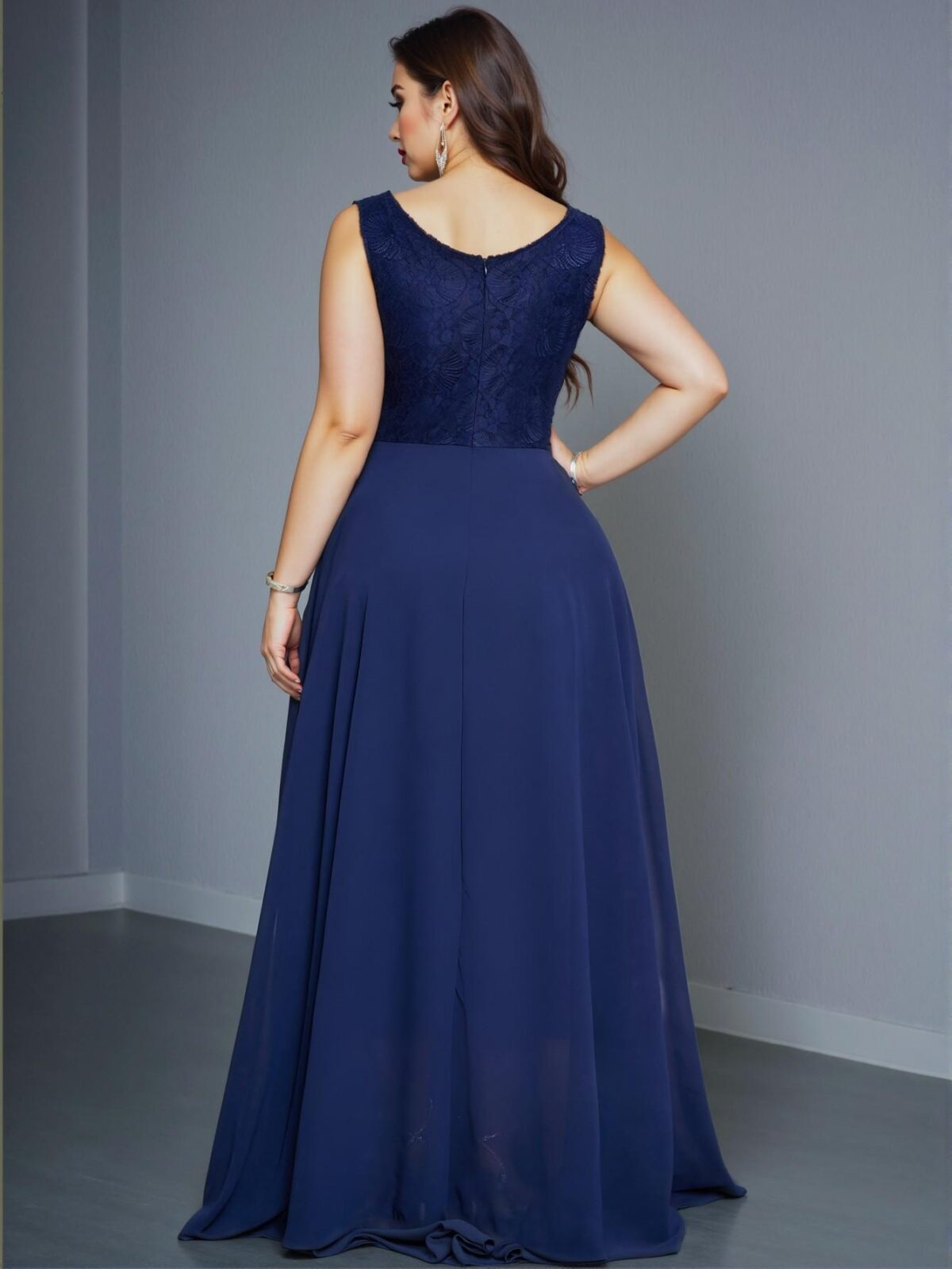 Elegant Navy Blue V-Neck Contrast Lace Sleeveless Maxi Dress for Spring and Summer - Chic, Classy, and Trendy Fashion Style to Dress to Impress - Image 2
