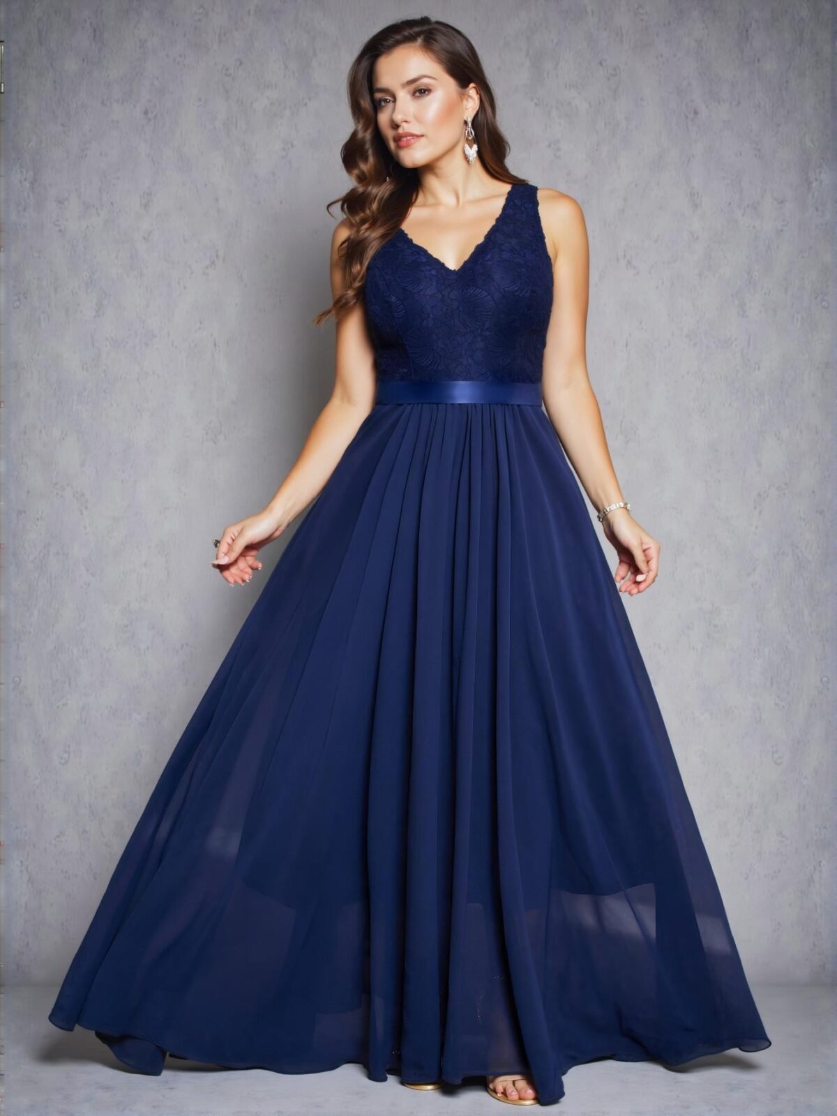 Elegant Navy Blue V-Neck Contrast Lace Sleeveless Maxi Dress for Spring and Summer - Chic, Classy, and Trendy Fashion Style to Dress to Impress - Image 3