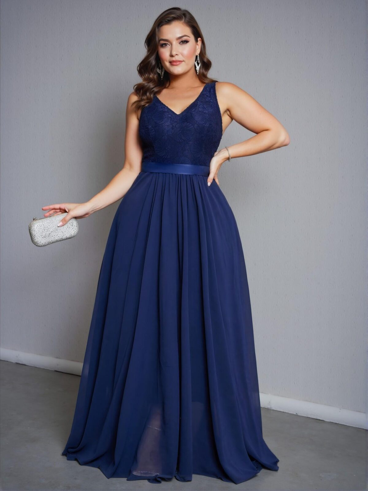 Elegant Navy Blue V-Neck Contrast Lace Sleeveless Maxi Dress for Spring and Summer - Chic, Classy, and Trendy Fashion Style to Dress to Impress - Image 4