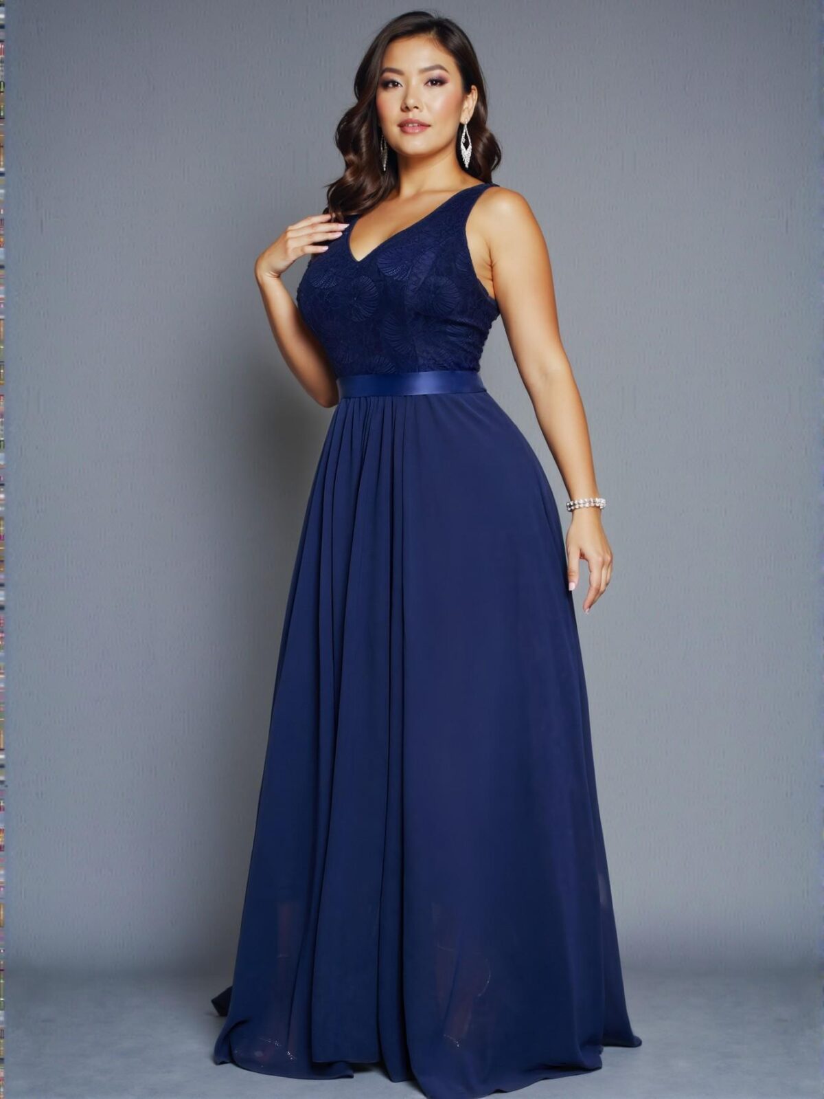 Elegant Navy Blue V-Neck Contrast Lace Sleeveless Maxi Dress for Spring and Summer - Chic, Classy, and Trendy Fashion Style to Dress to Impress - Image 5