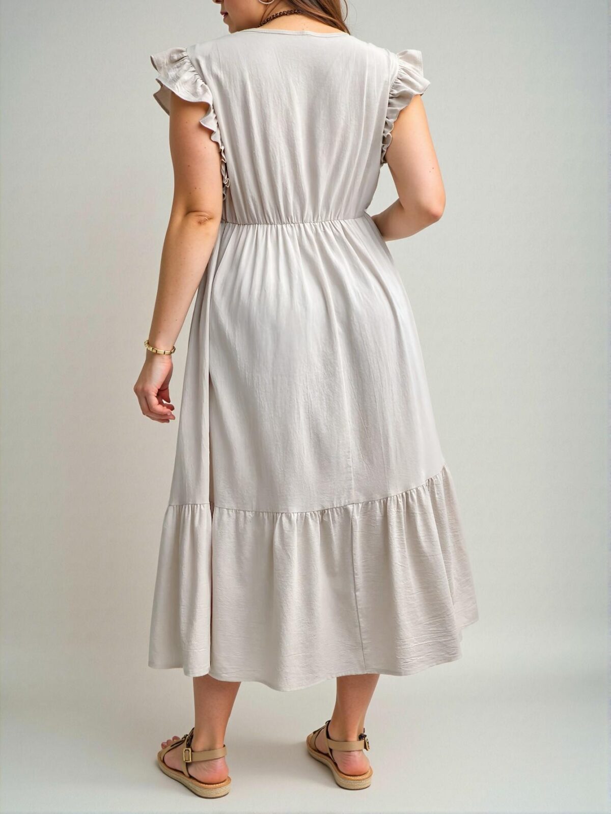 Elegant Apricot Flounce Sleeve A-Line Dress with Lace Patchwork and Ruffle Hem for Spring and Summer – Chic, Classy and Trendy Fashion Style to Dress to Impress - Image 2