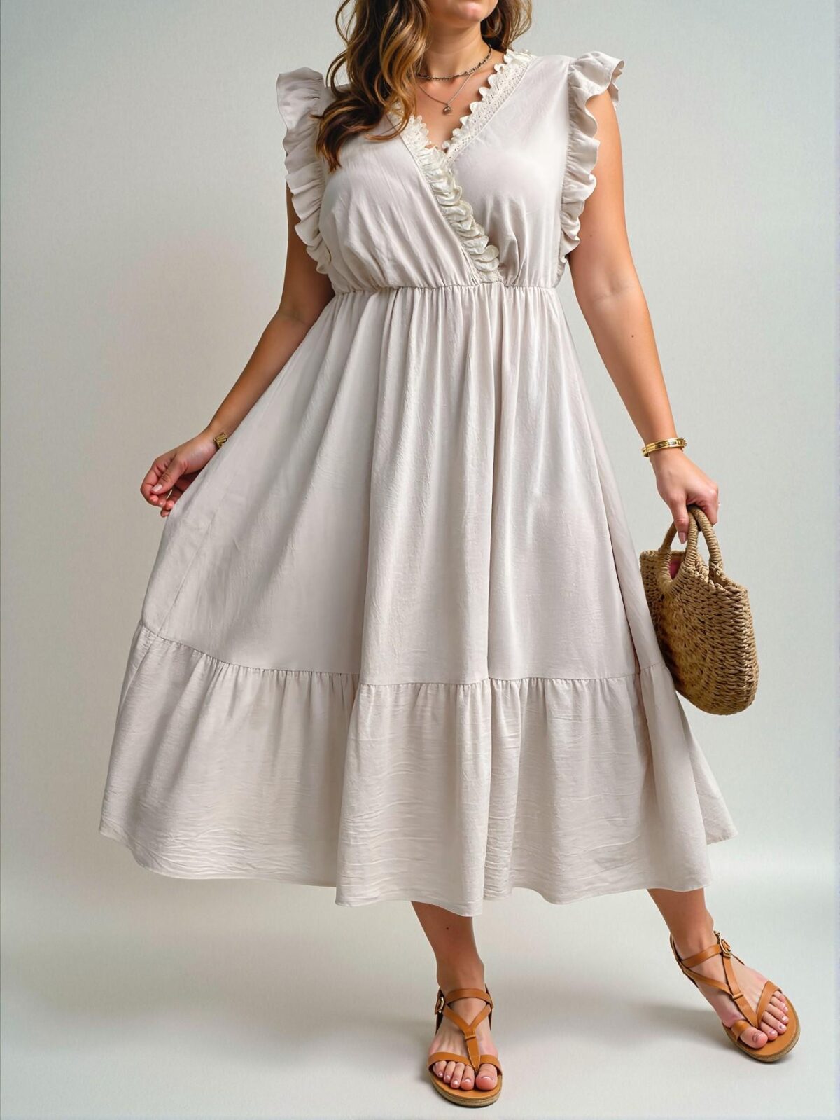 Elegant Apricot Flounce Sleeve A-Line Dress with Lace Patchwork and Ruffle Hem for Spring and Summer – Chic, Classy and Trendy Fashion Style to Dress to Impress - Image 5
