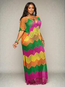 Elegant Multicolor Stylish and Casual Plus Size Beach Maxi Dress with Hollow V-Neck and Asymmetrical Hem for Spring and Summer Fashion "Chic, Classy and Trendy Fashion Style to Dress to Impress"