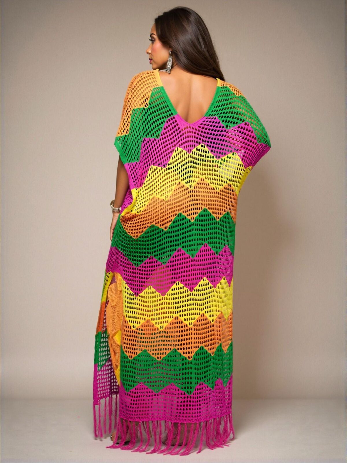 Elegant Multicolor Stylish and Casual Plus Size Beach Maxi Dress with Hollow V-Neck and Asymmetrical Hem for Spring and Summer Fashion "Chic, Classy and Trendy Fashion Style to Dress to Impress" - Image 3